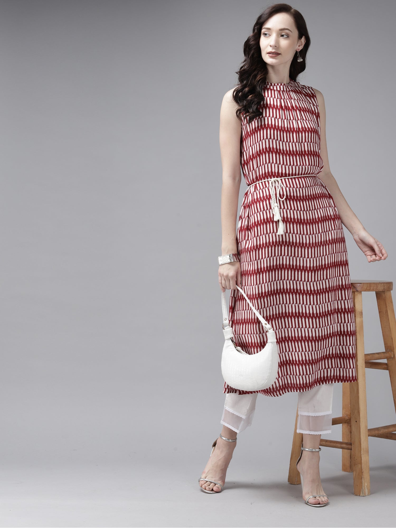Indo Era Red Printed A-line Kurta