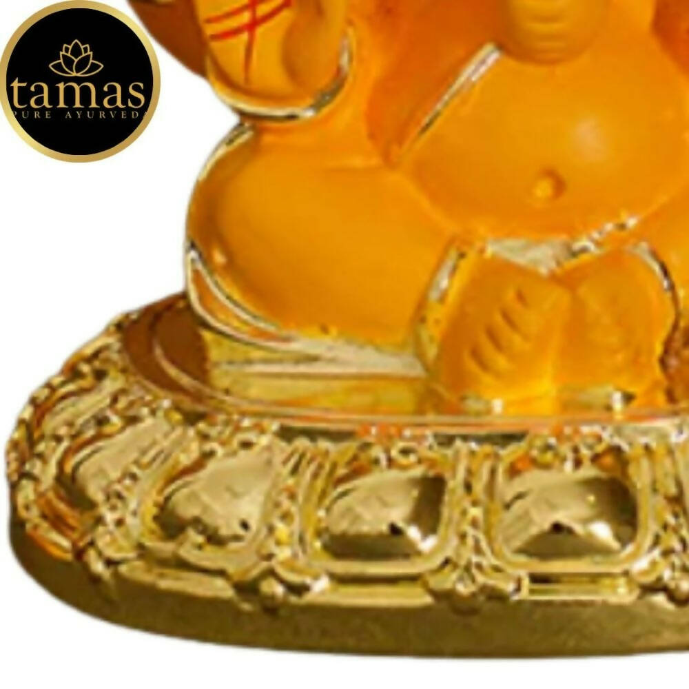 Tamas Gaj Karna Ganesh Idol | Orange & Gold | Brass Pooja Decor 