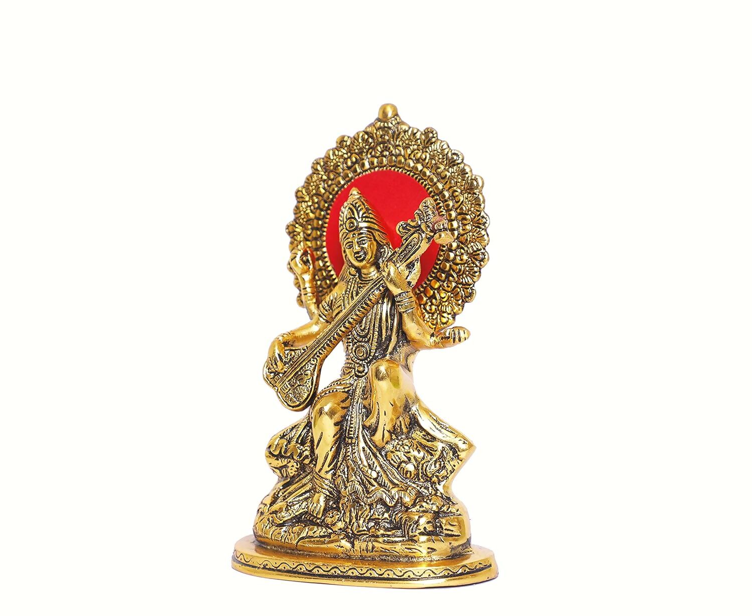 KridayKraft Gold-Polished Maa Saraswati Metal Statue 