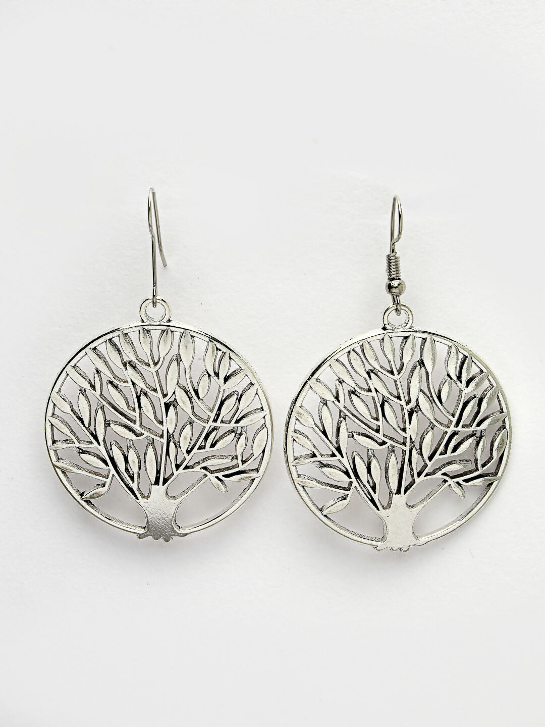 NVR Women's Silver-Toned Circular Shape German Silver Oxidised Drop Earrings - Grab2buy