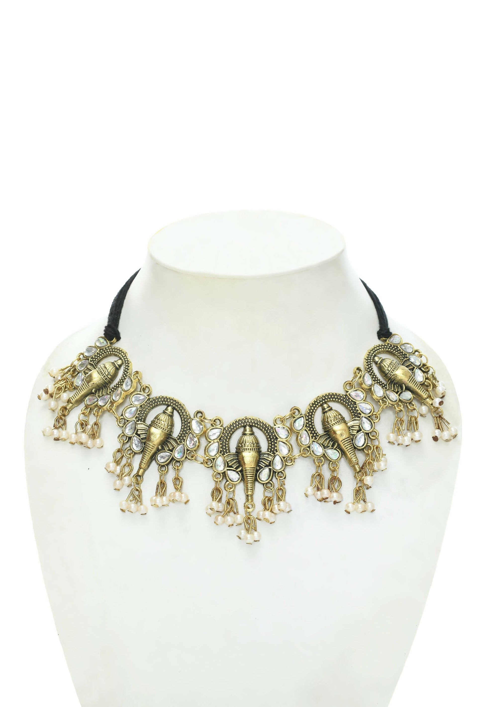 Mominos Fashion Johar Kamal Oxidised Gold-Polished Ganesha Design Necklace Choker Set | Swadesiicart