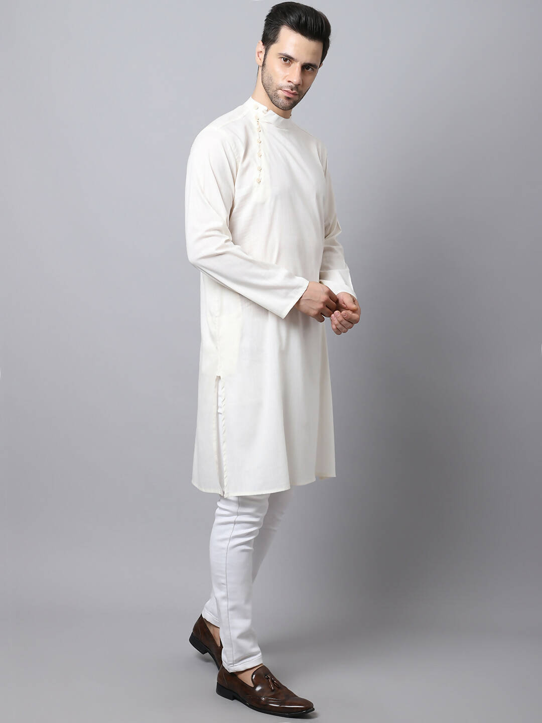 Even Apparels White Pure Cotton Men's Kurta With Side Placket 