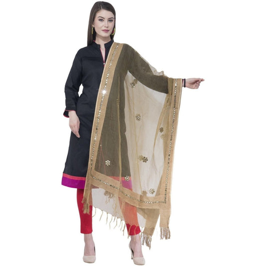 A R Silk Dark Golden Color Orgenza Flower Mirror Dupattas and Chunnis 