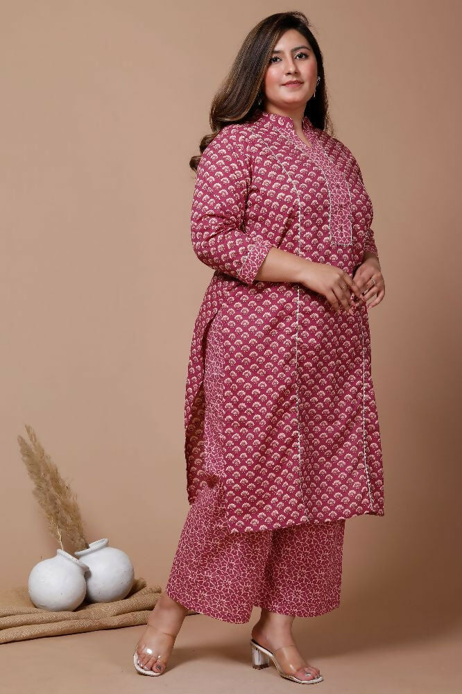 Miravan Womens Plus Size Floral Printed Cotton Kurta With Palazzo