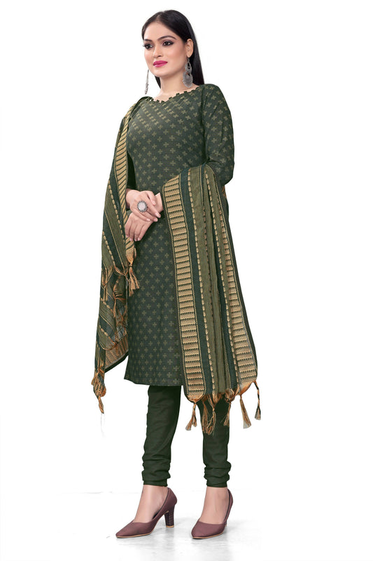 Green Cotton Jacquard Woven Unstitched Dress Material - Amara