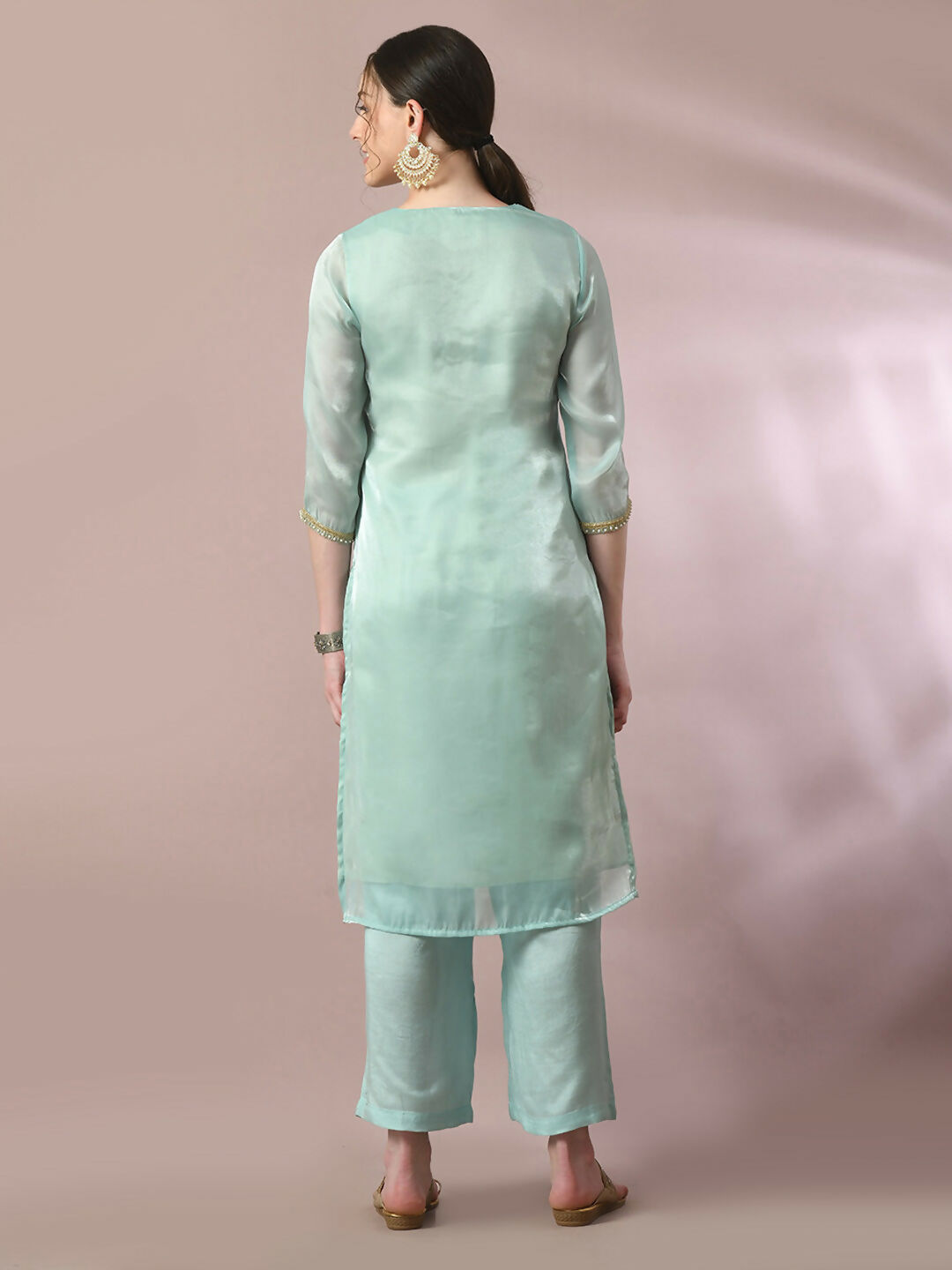 Myshka Women's Sea Green Solid Straight Party Kurta Set With Dupatta