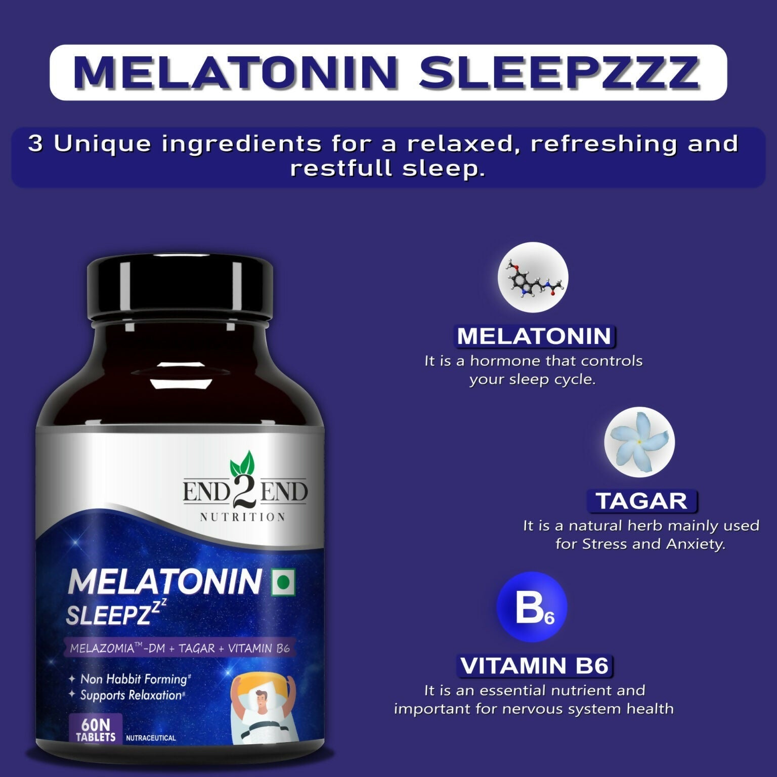 End2End Nutrition Melatonin Sleepzzz Tablets 