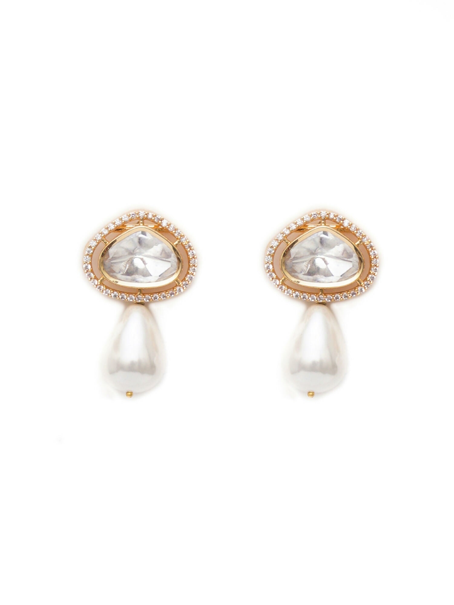 Kundan Studs with Pearl Drop (Gold) - Ruby Raang - Grab2buy