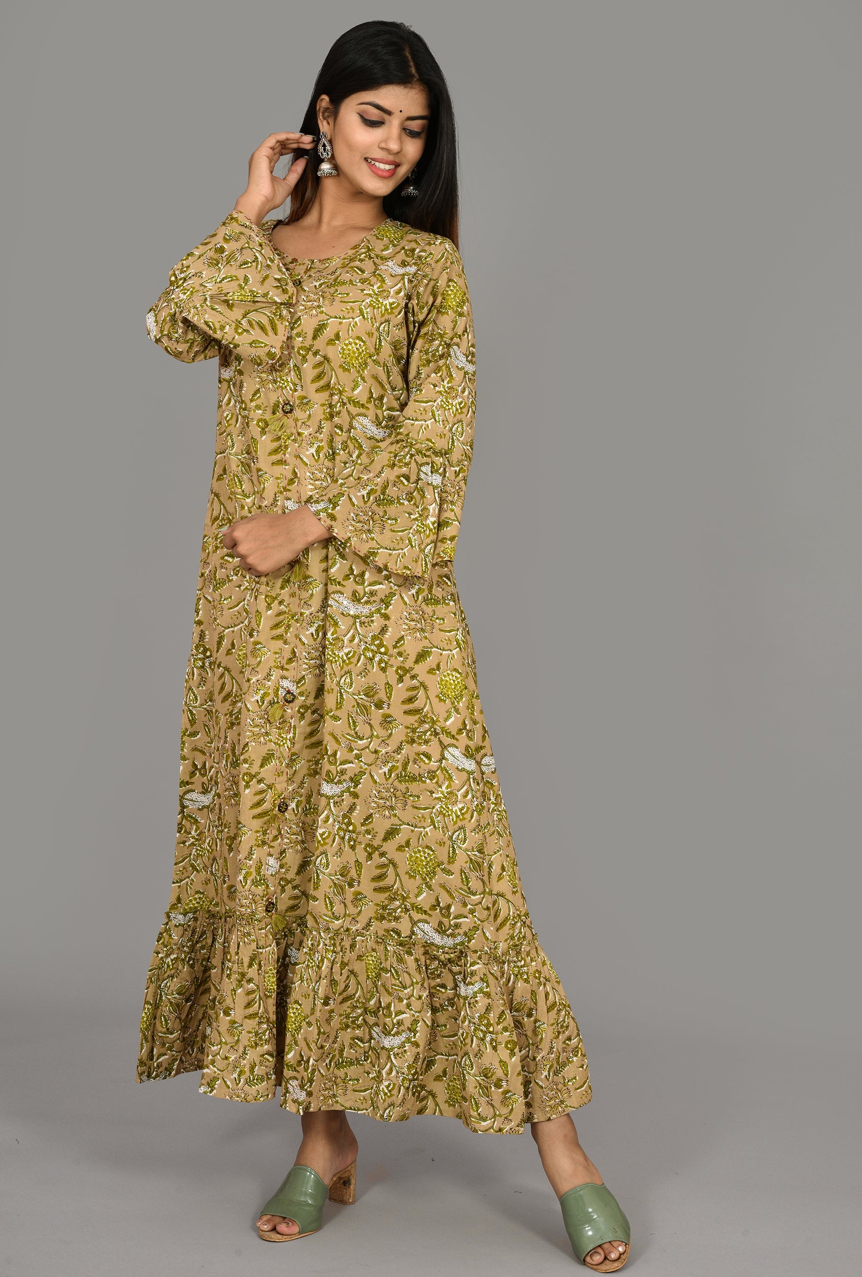 Kaajh Women's Green Floral Print kurta