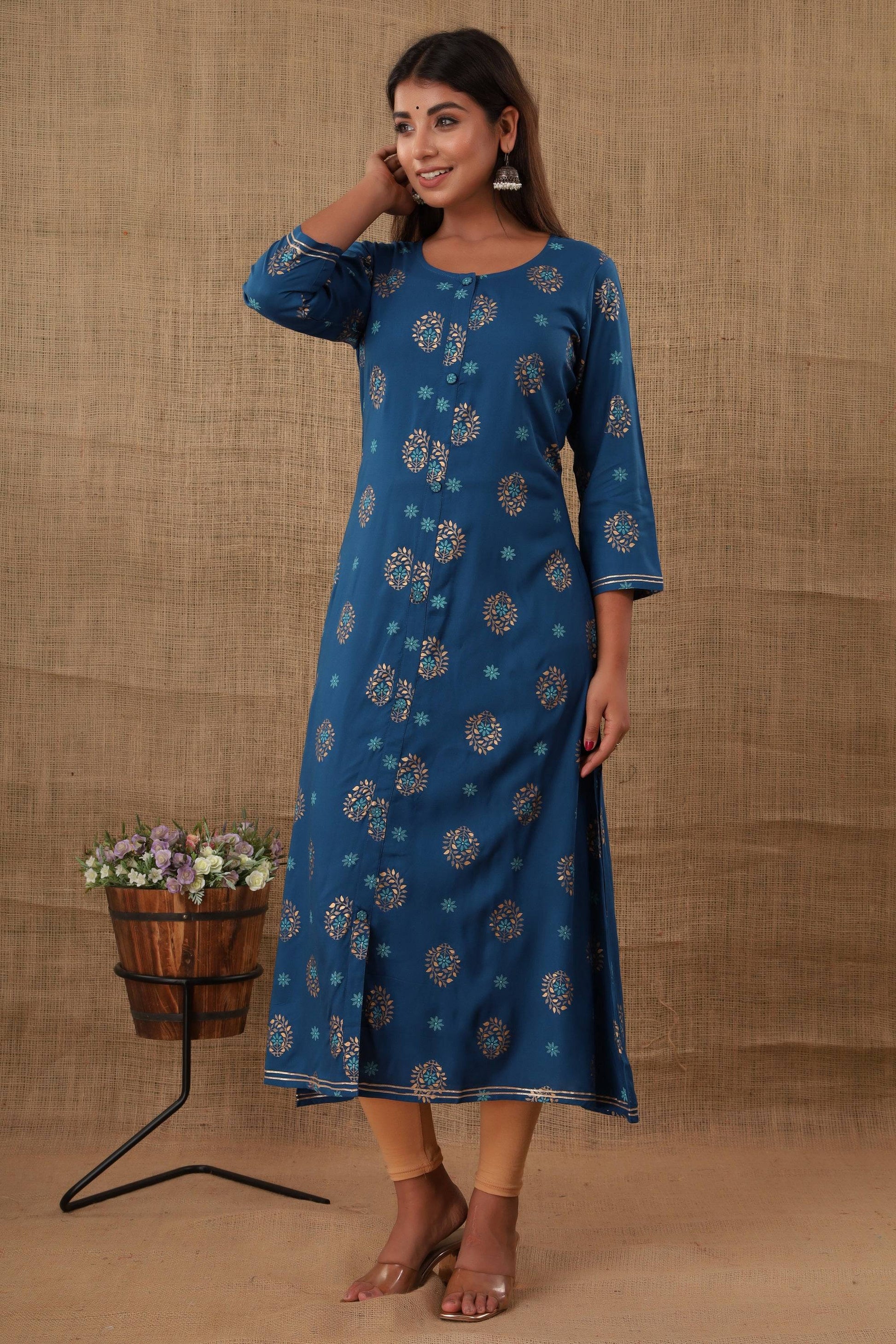 Kaajh Women's Blue Floral Print kurta