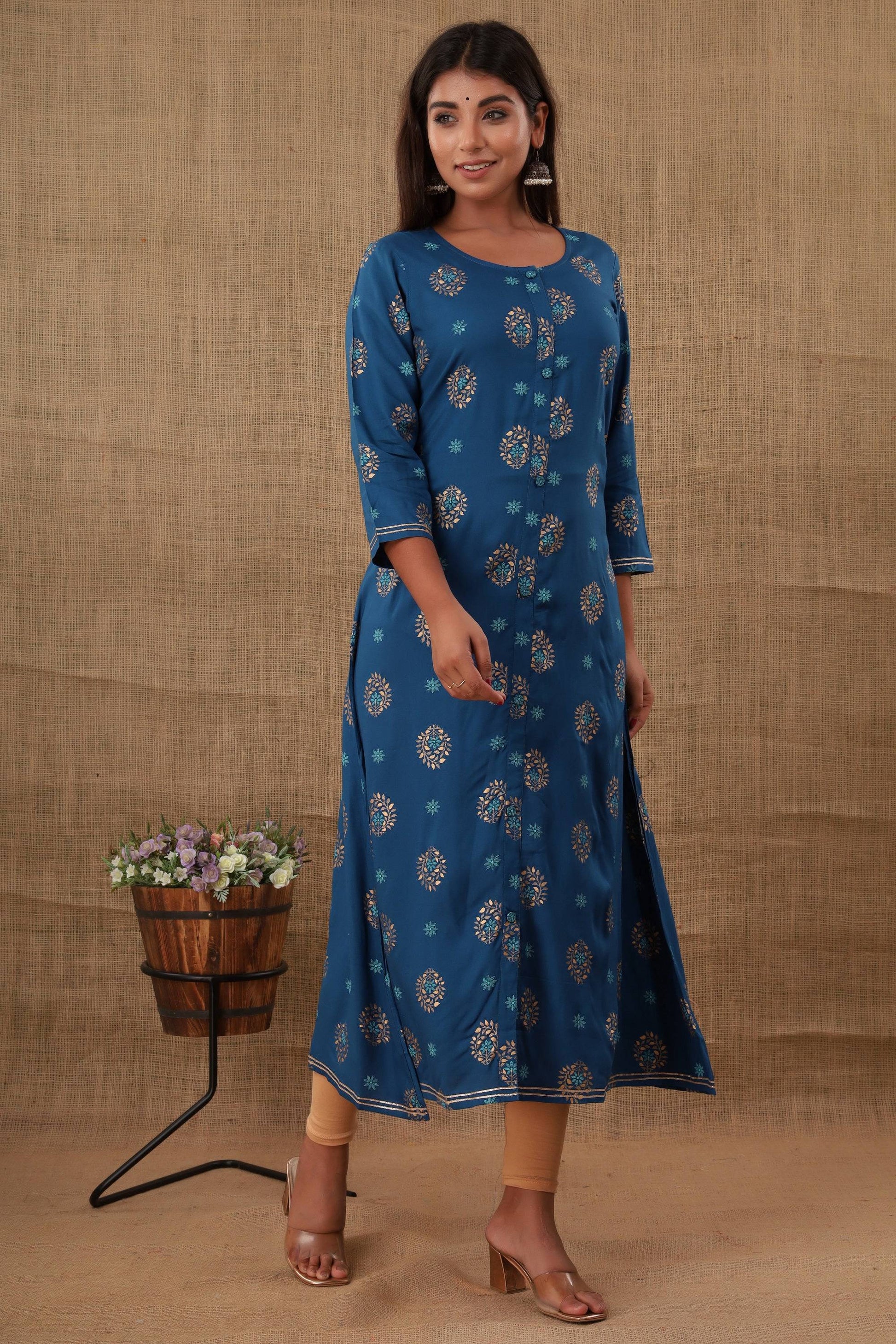 Kaajh Women's Blue Floral Print kurta