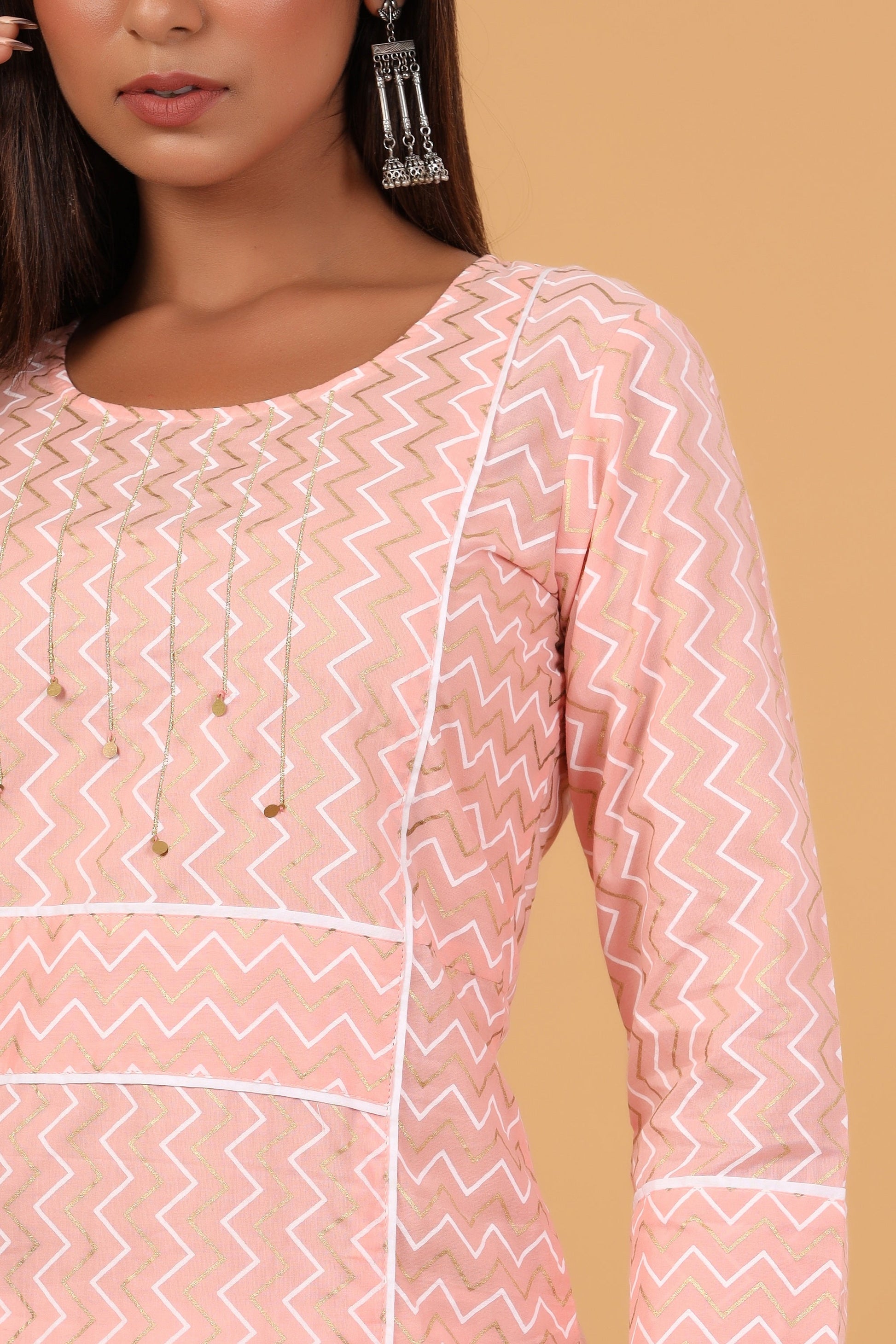 Kaajh Women's Pink Zigzag Print Kurta