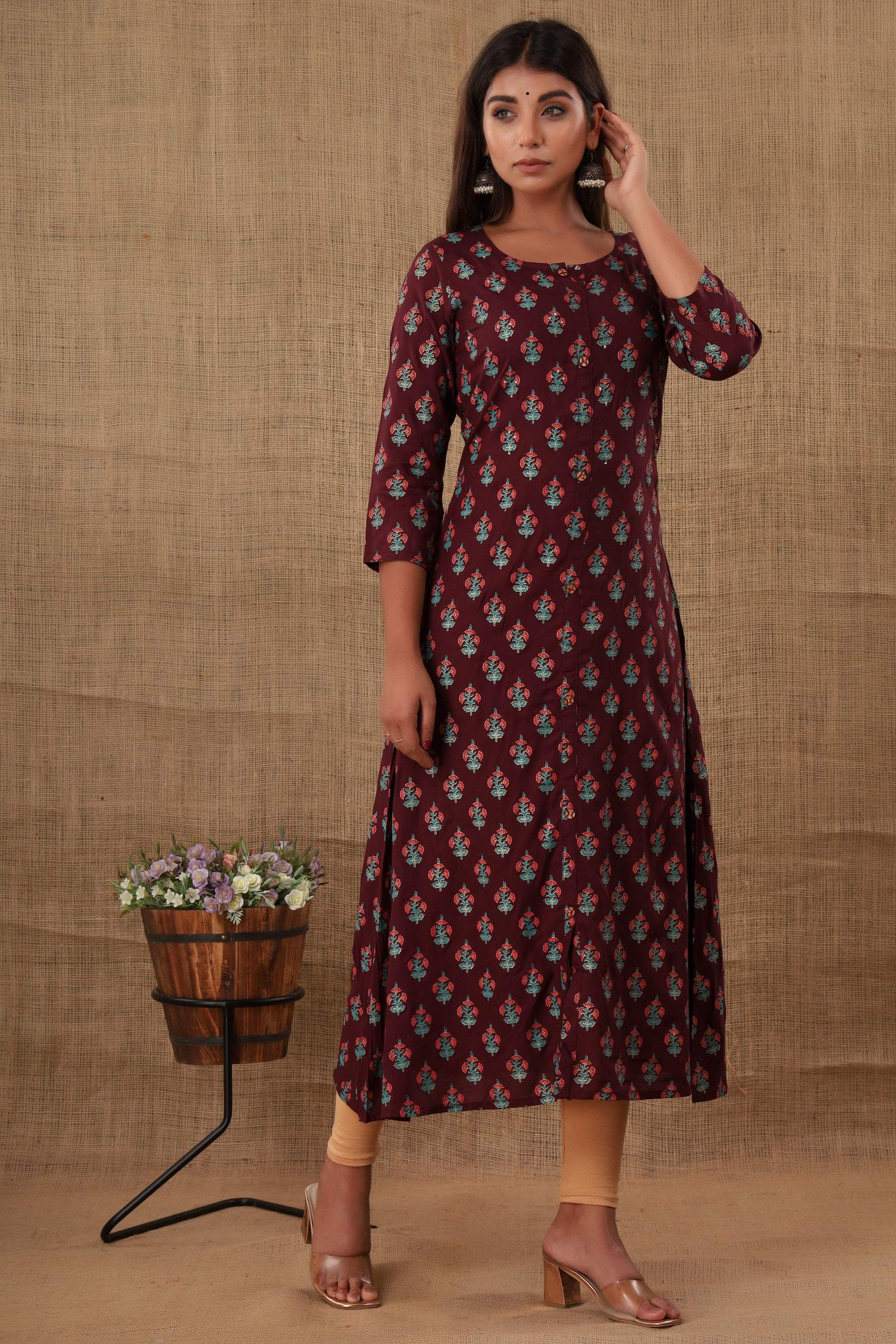 Kaajh Women's Purple Floral Print Kurta