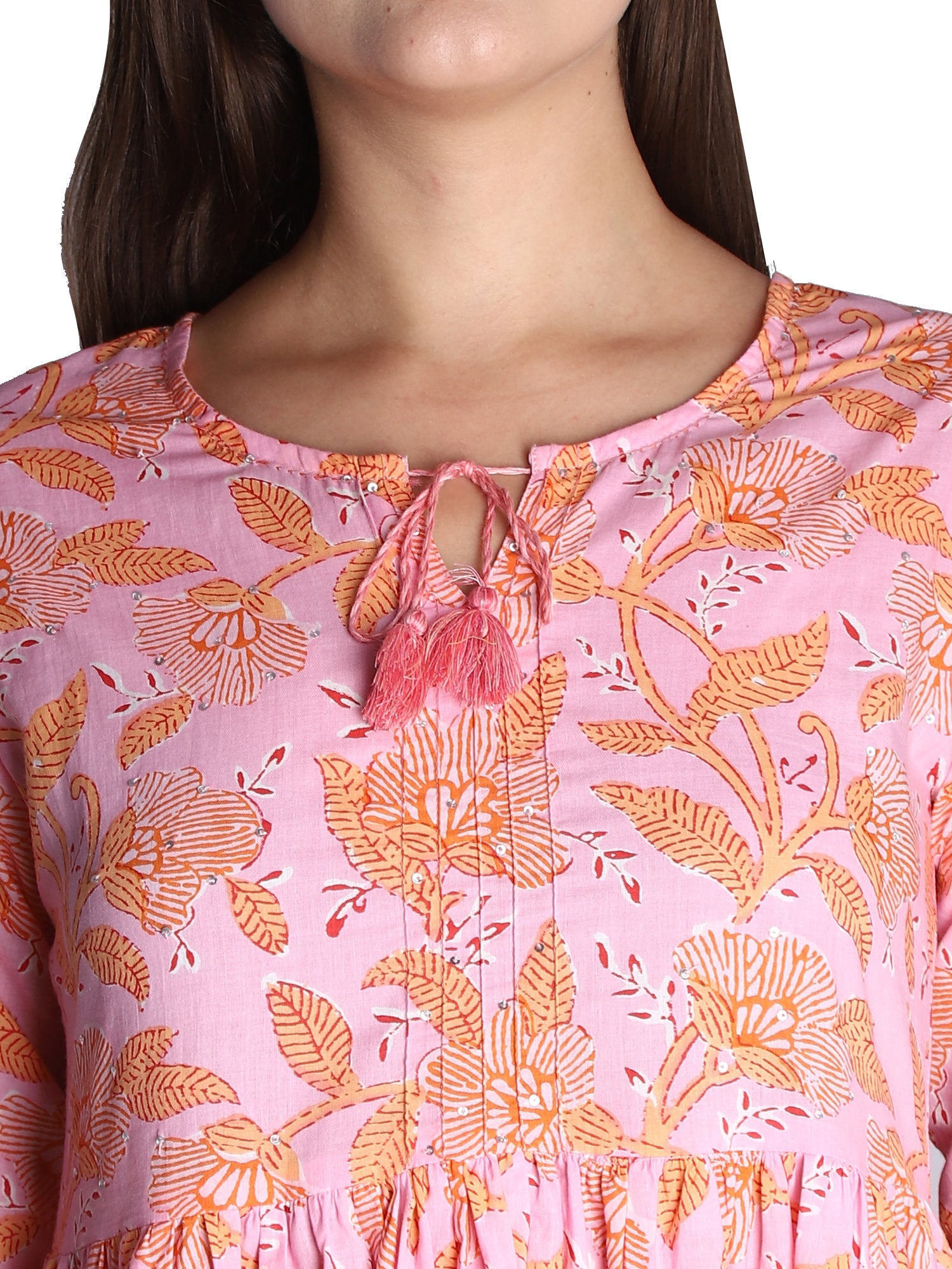 Kaajh Women's Pink Floral Print kurta