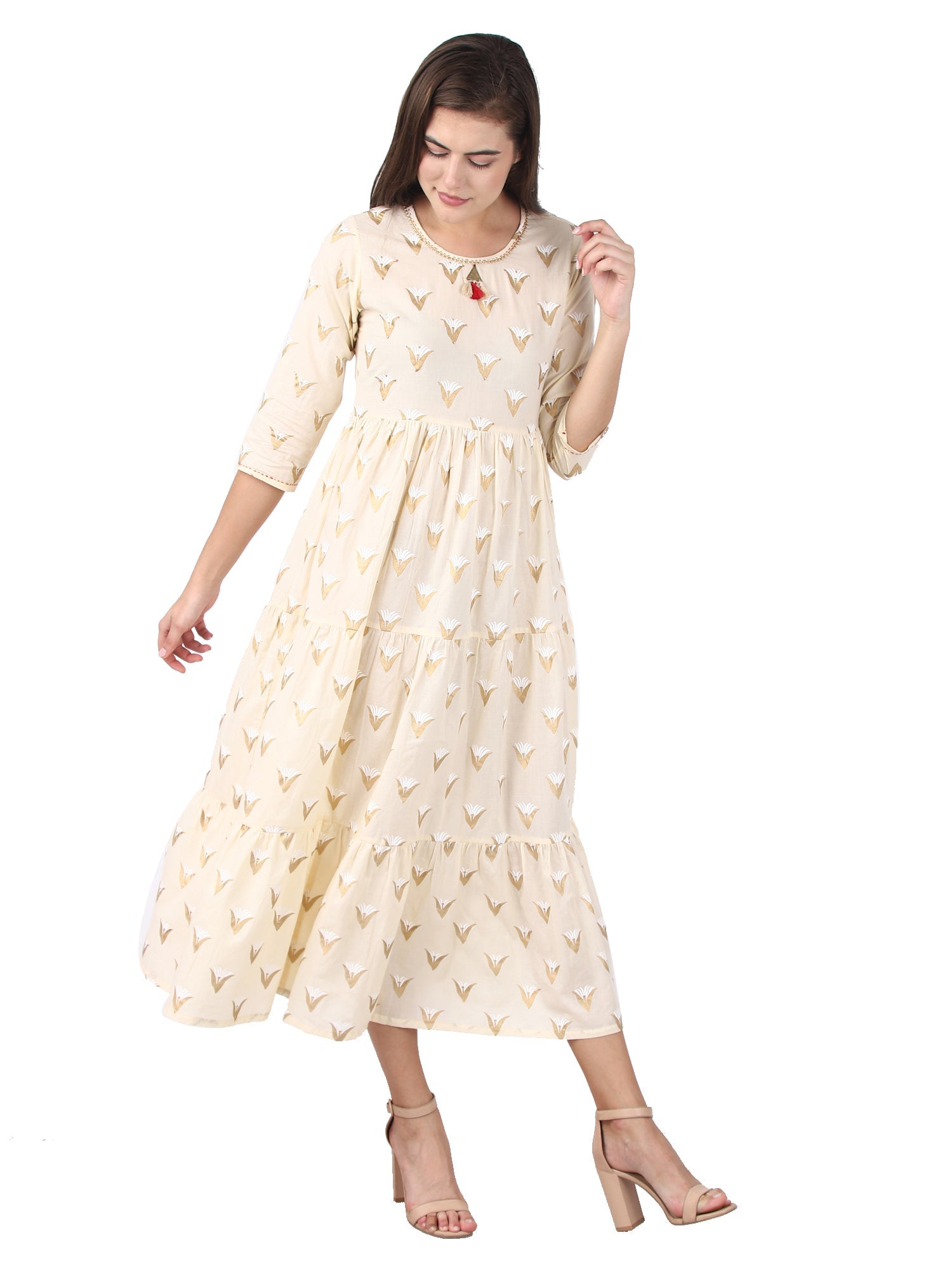 Kaajh Off White Gold Print kurta For Women