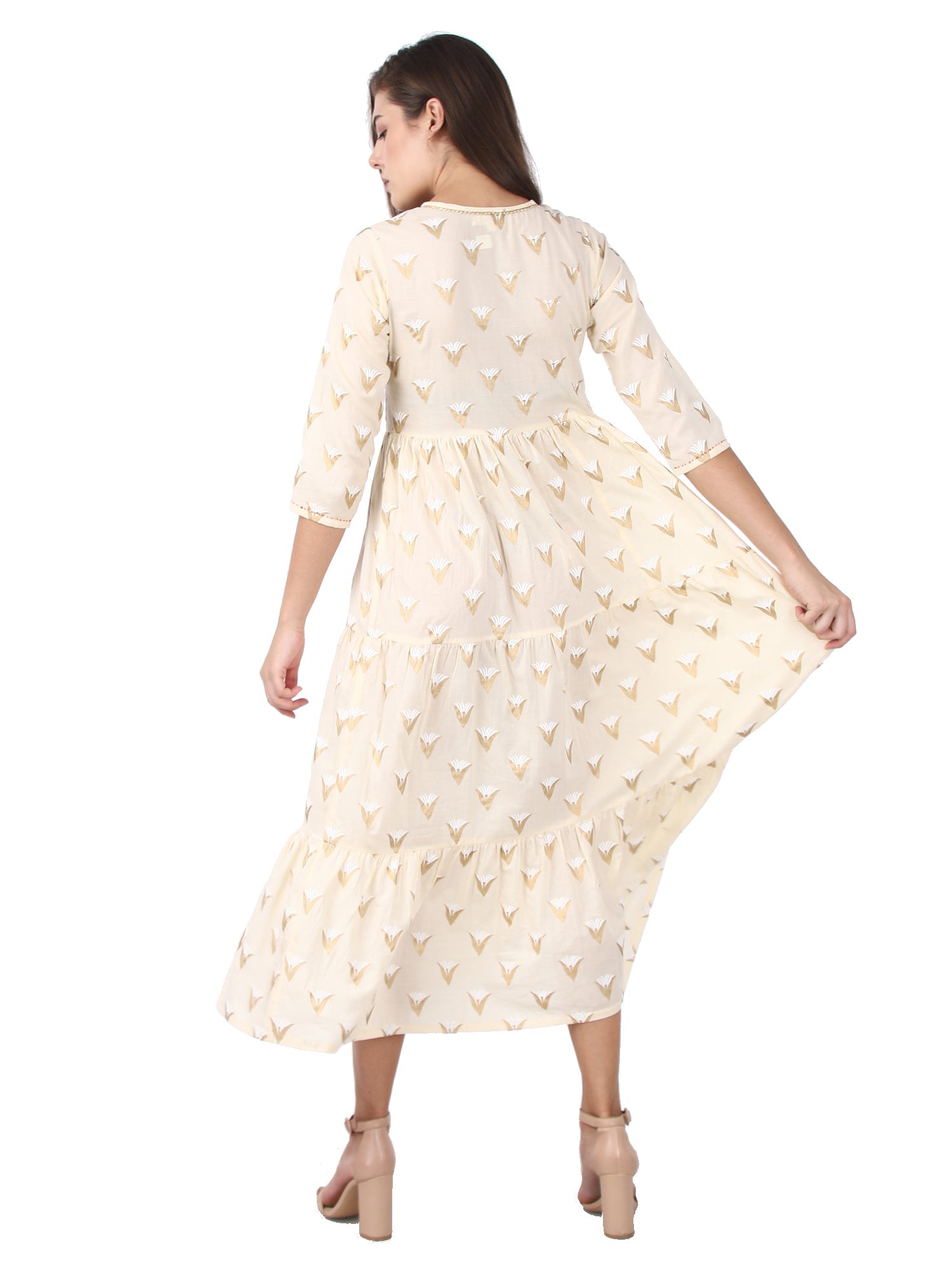 Kaajh Off White Gold Print kurta For Women