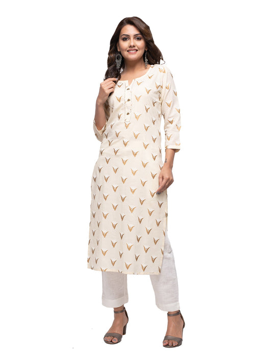 Kaajh Women's Off White Gold Print kurta