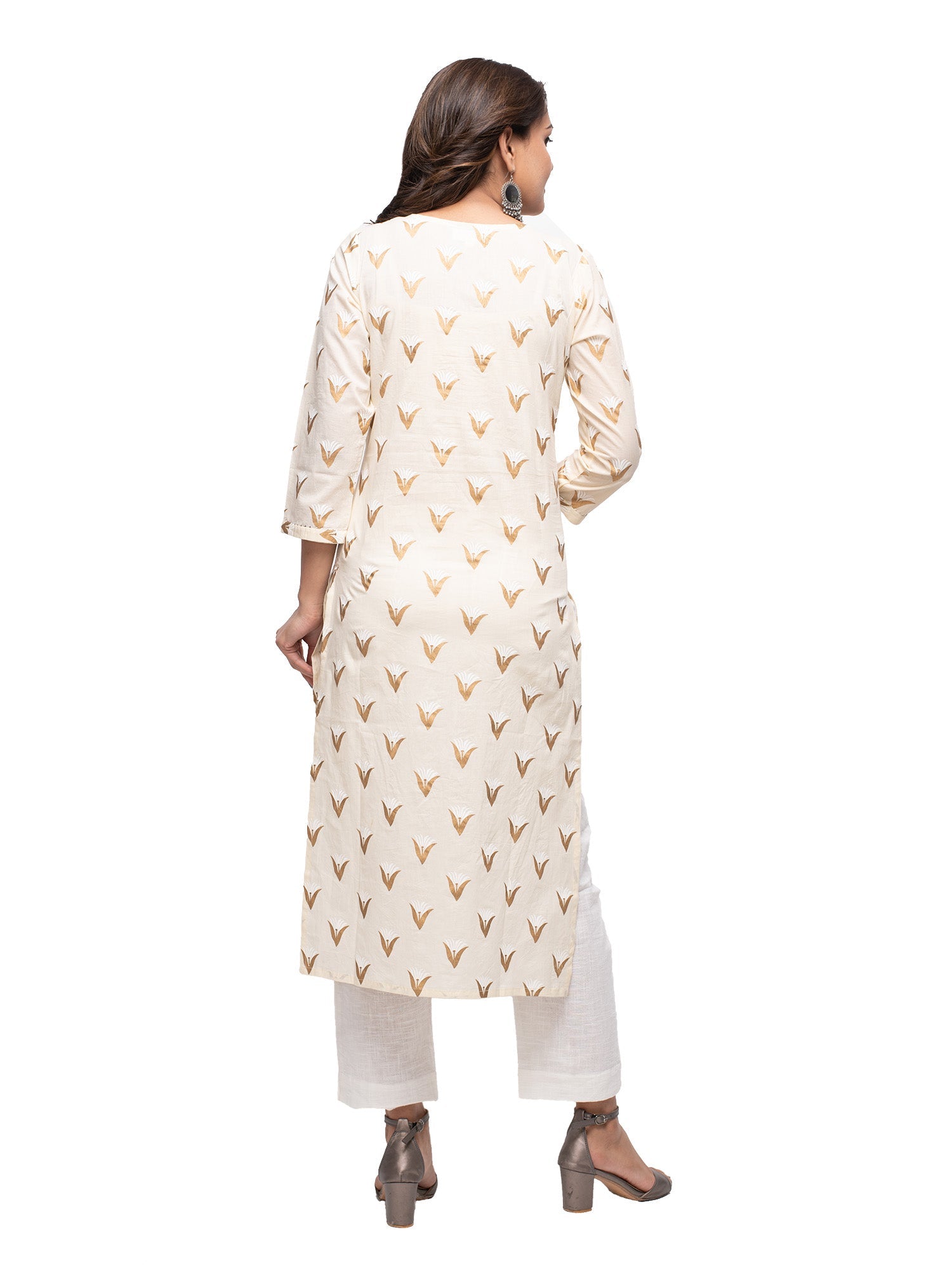 Kaajh Women's Off White Gold Print kurta