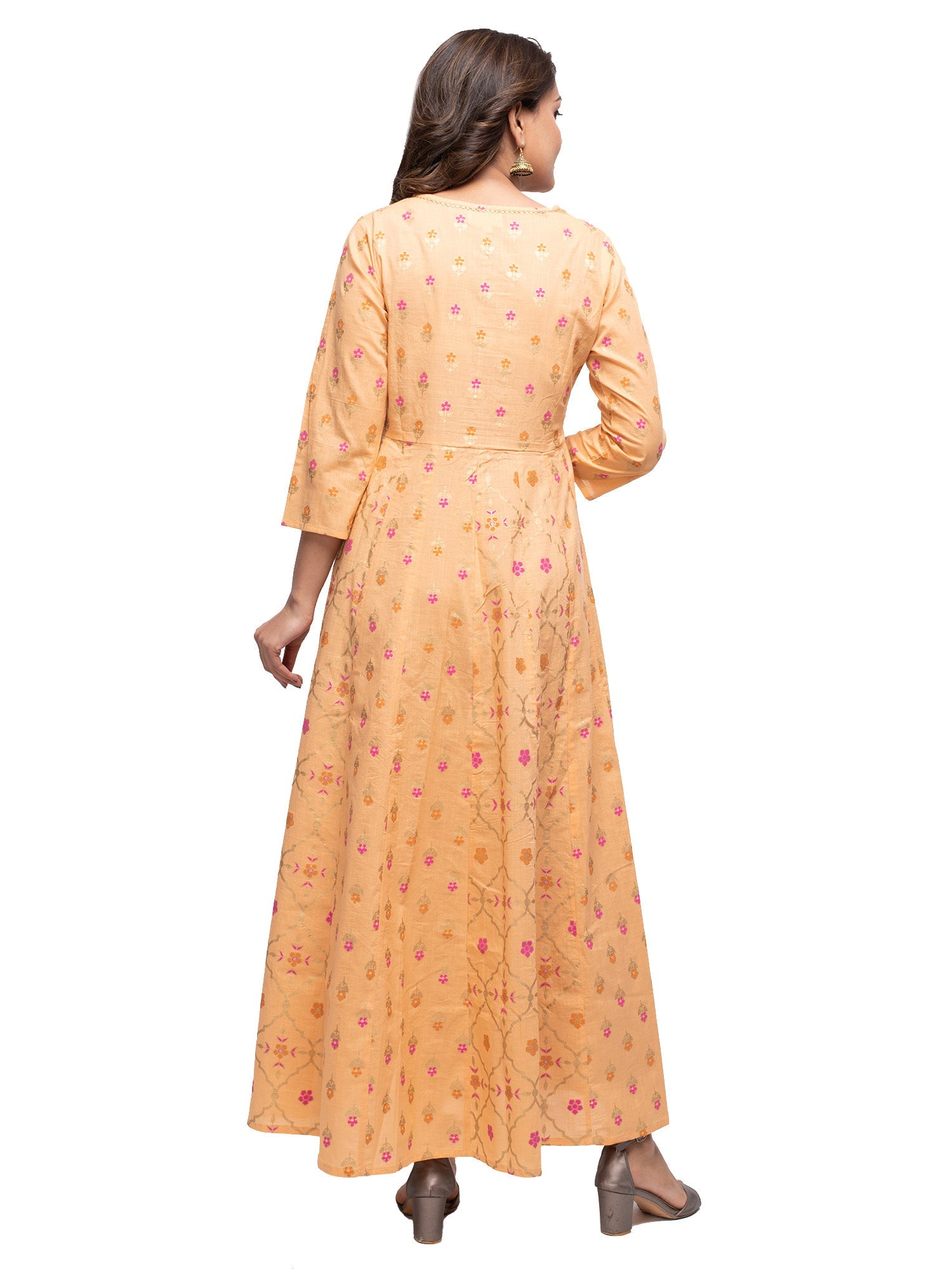 Kaajh Women's Orange Gold Print kurta