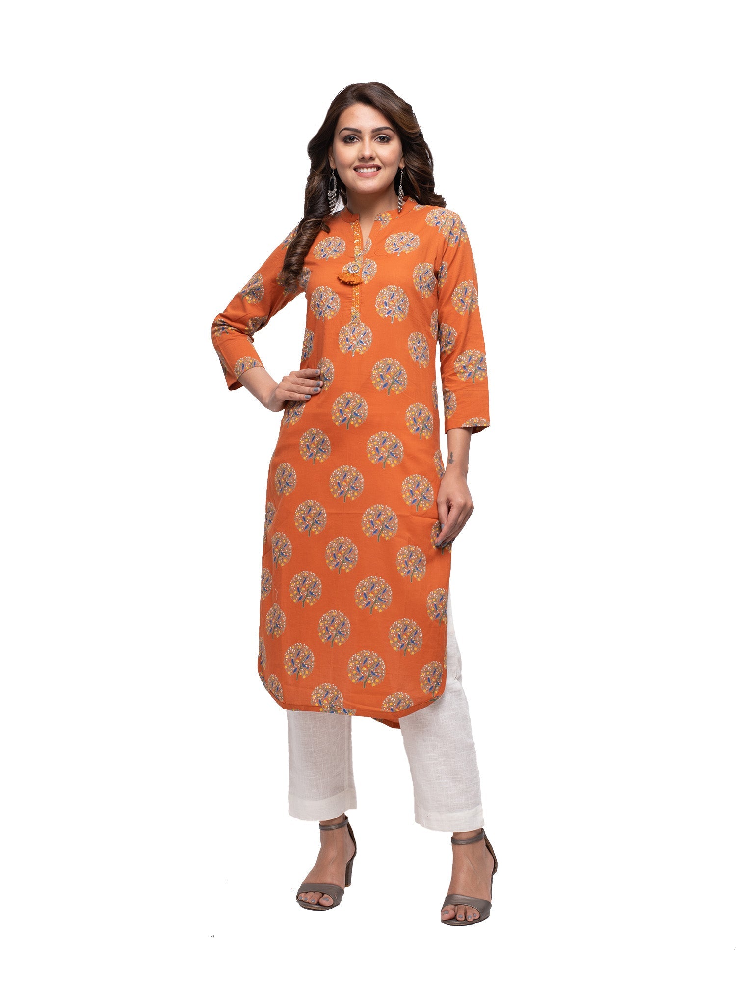 Kaajh Women's Orange Block Print kurta