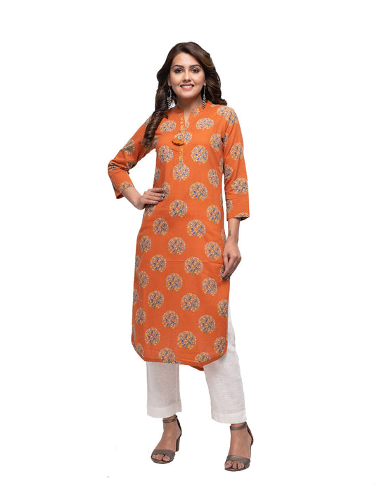 Kaajh Women's Orange Block Print kurta