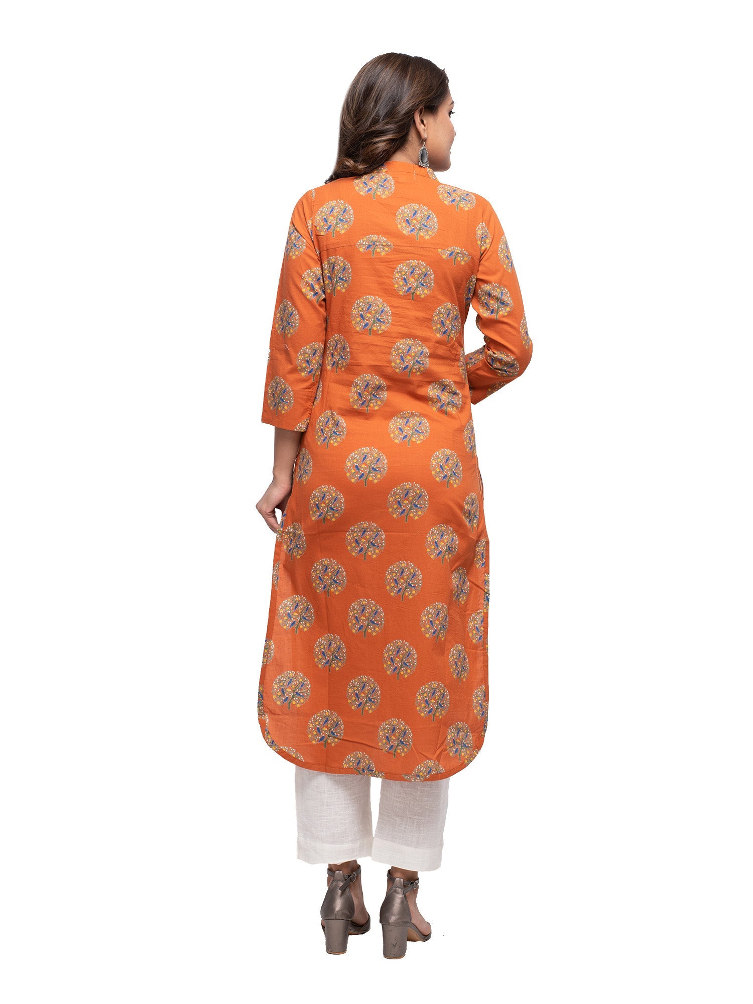 Kaajh Women's Orange Block Print kurta