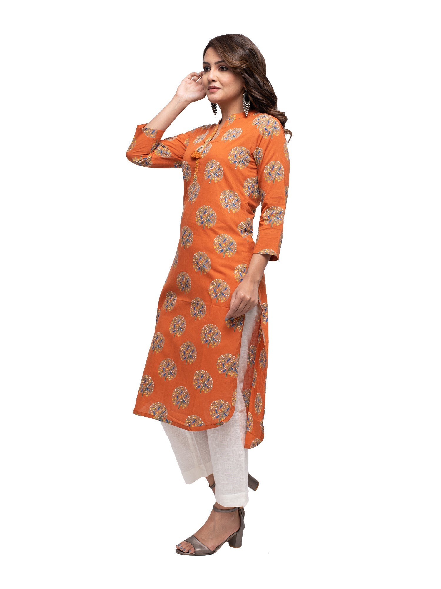 Kaajh Women's Orange Block Print kurta