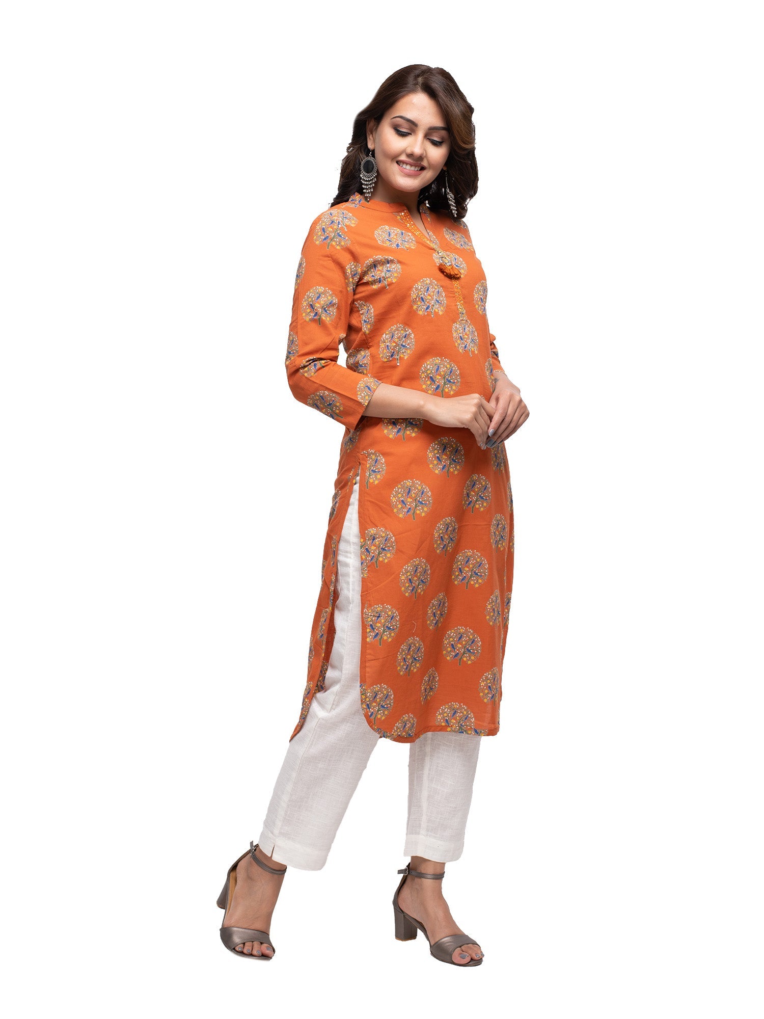 Kaajh Women's Orange Block Print kurta