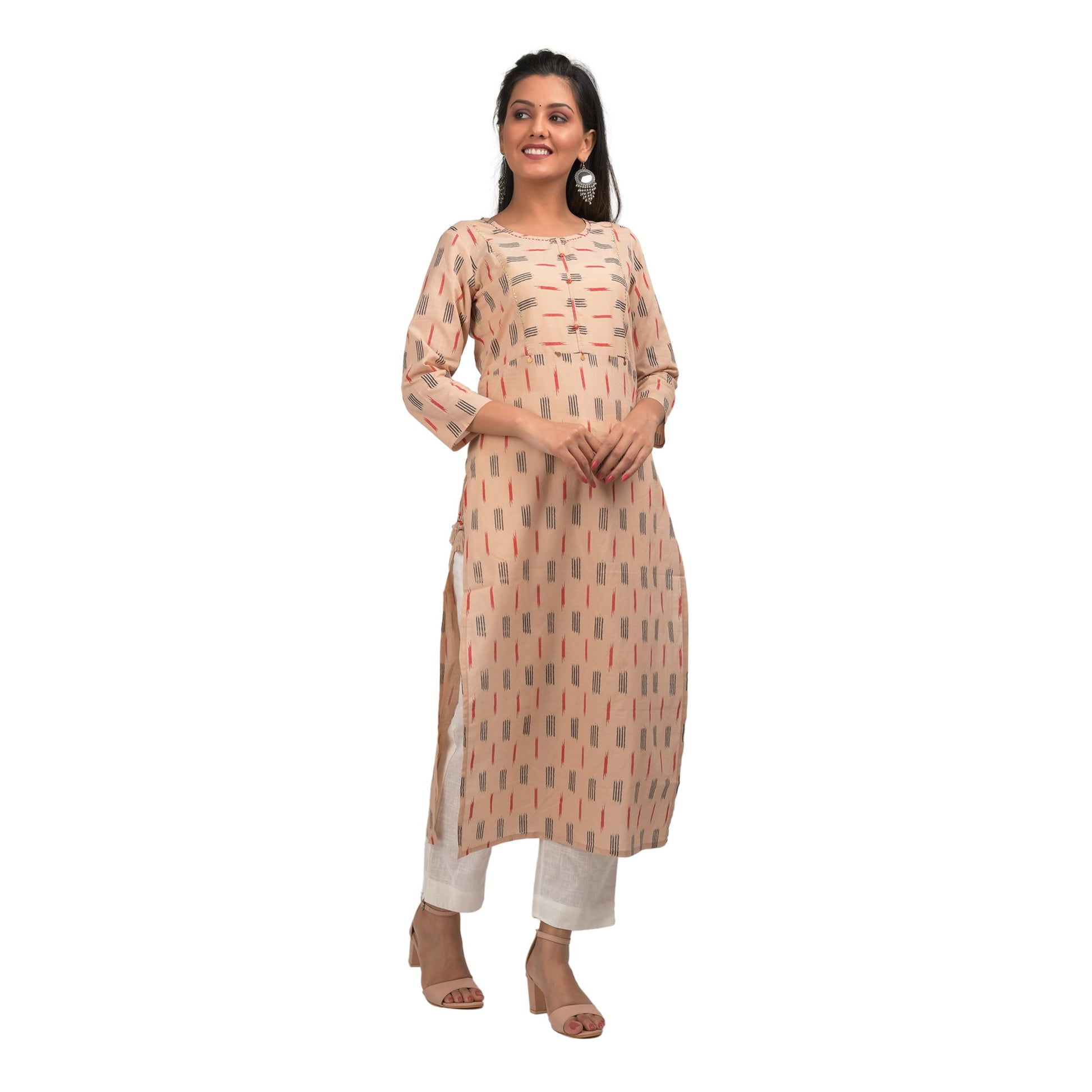 Kaajh Women's Beige Printed Casual kurta