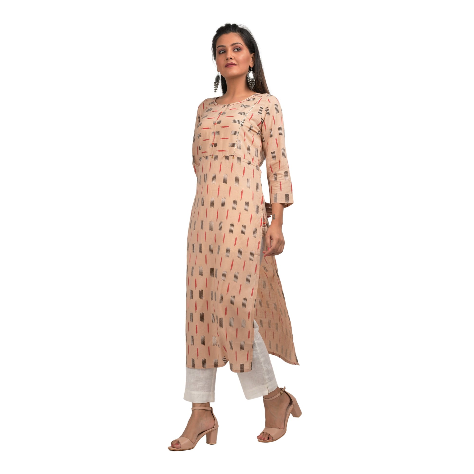 Kaajh Women's Beige Printed Casual kurta
