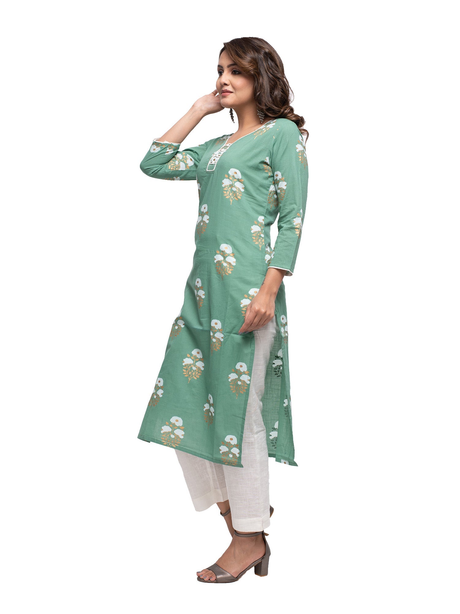 Kaajh Green Floral Print kurta For Women