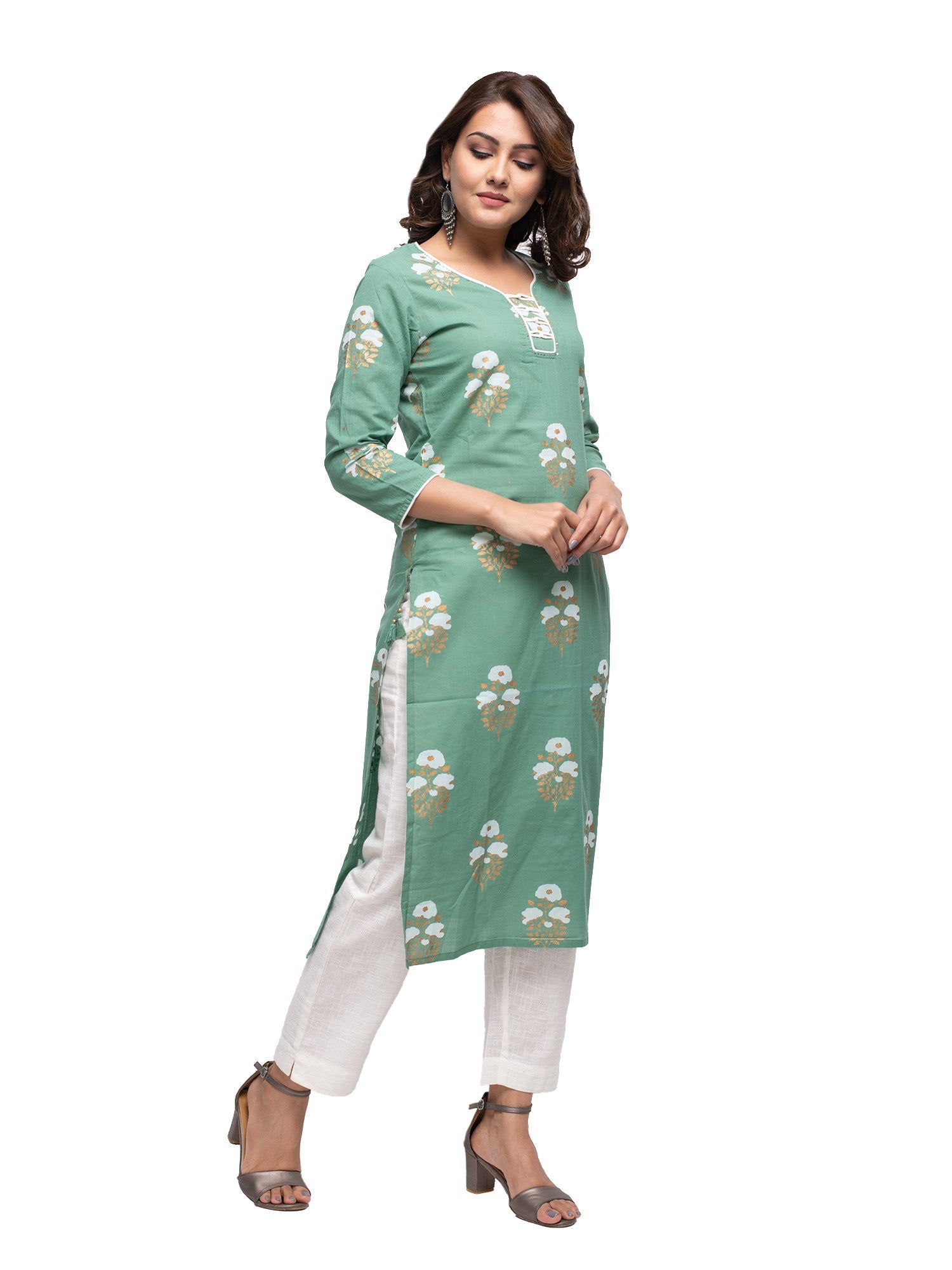 Kaajh Green Floral Print kurta For Women