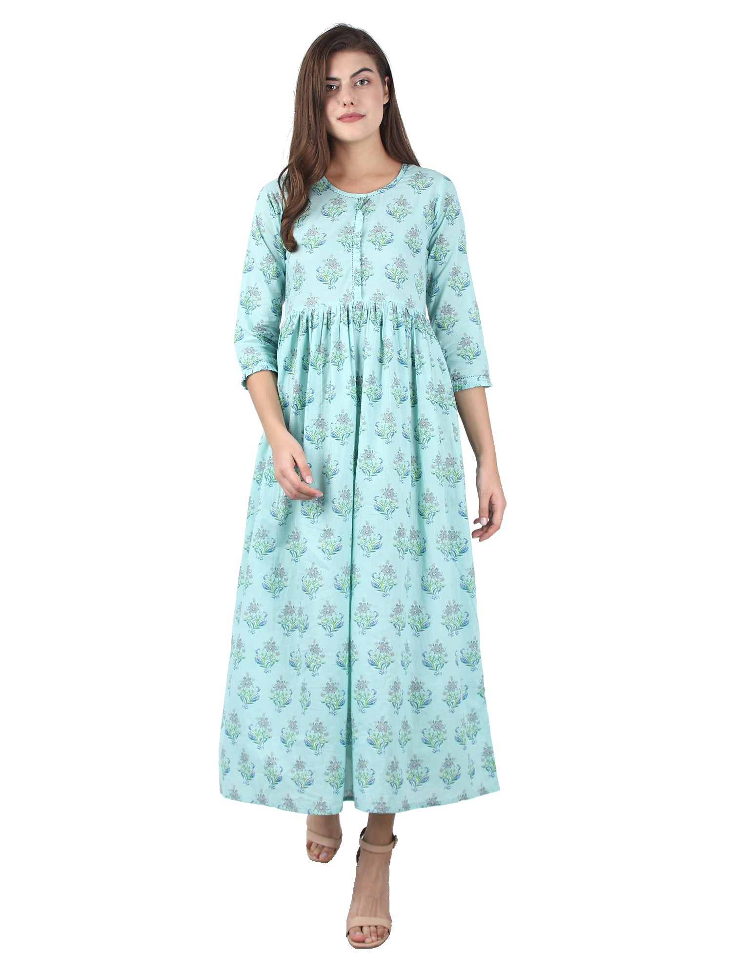 Kaajh Sky Blue Floral Print Anarkali kurta For Women