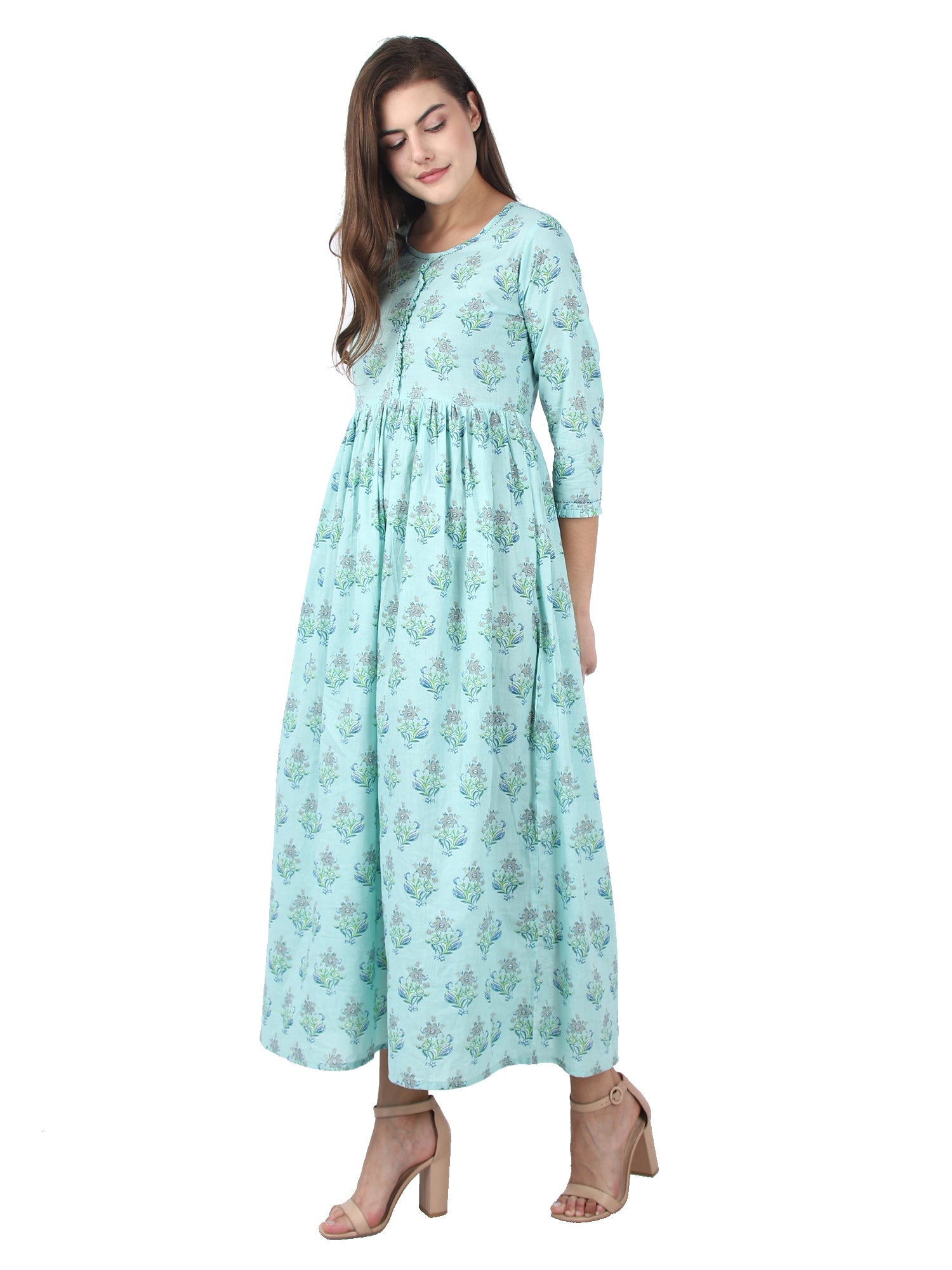 Kaajh Sky Blue Floral Print Anarkali kurta For Women