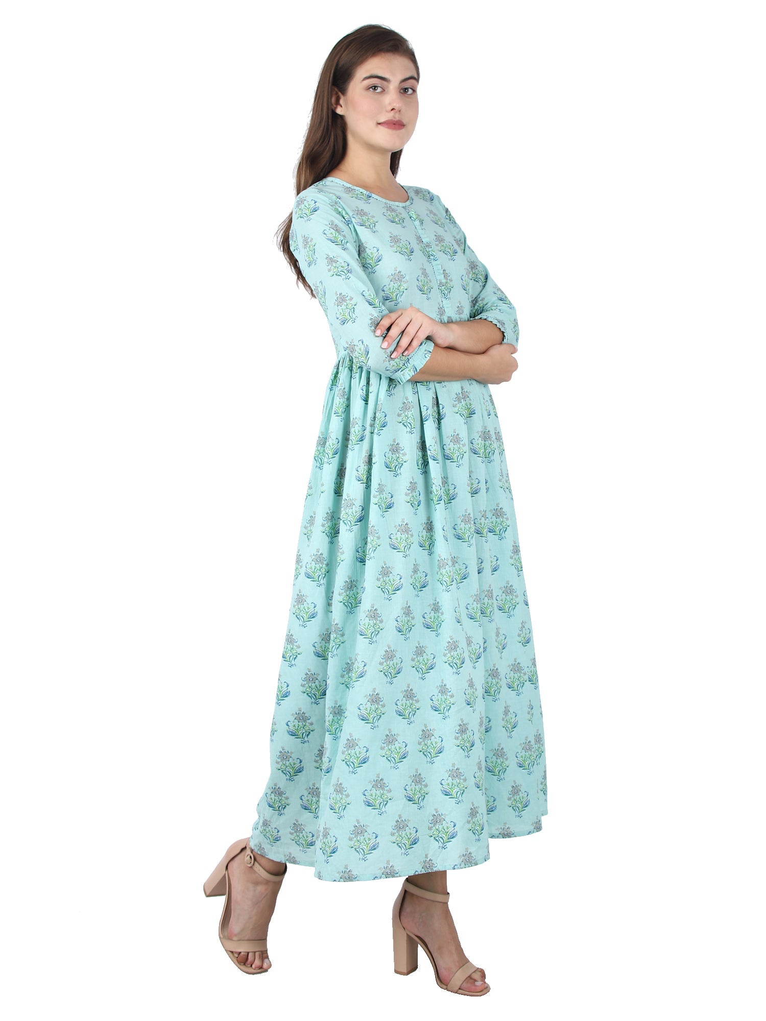 Kaajh Sky Blue Floral Print Anarkali kurta For Women