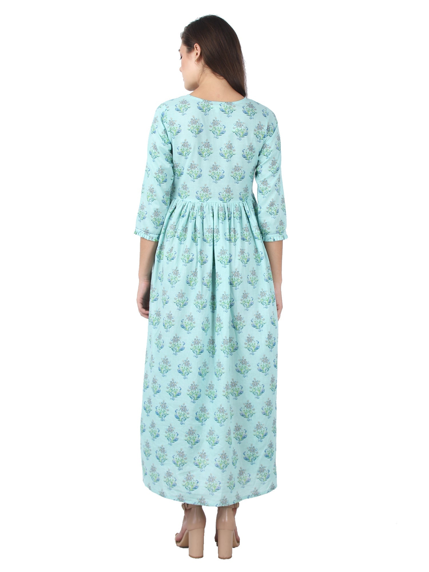Kaajh Sky Blue Floral Print Anarkali kurta For Women