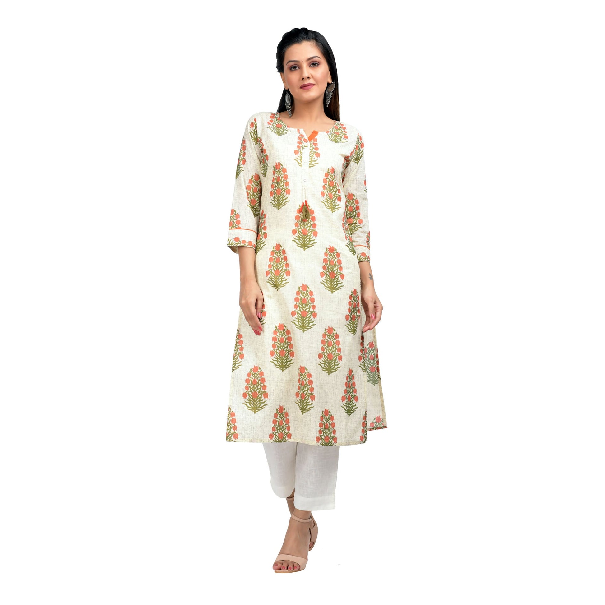 Kaajh Women's Off White Booti Print kurta