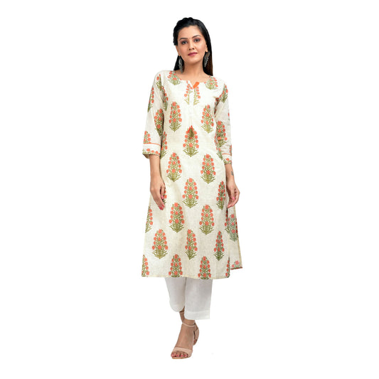 Kaajh Women's Off White Booti Print kurta