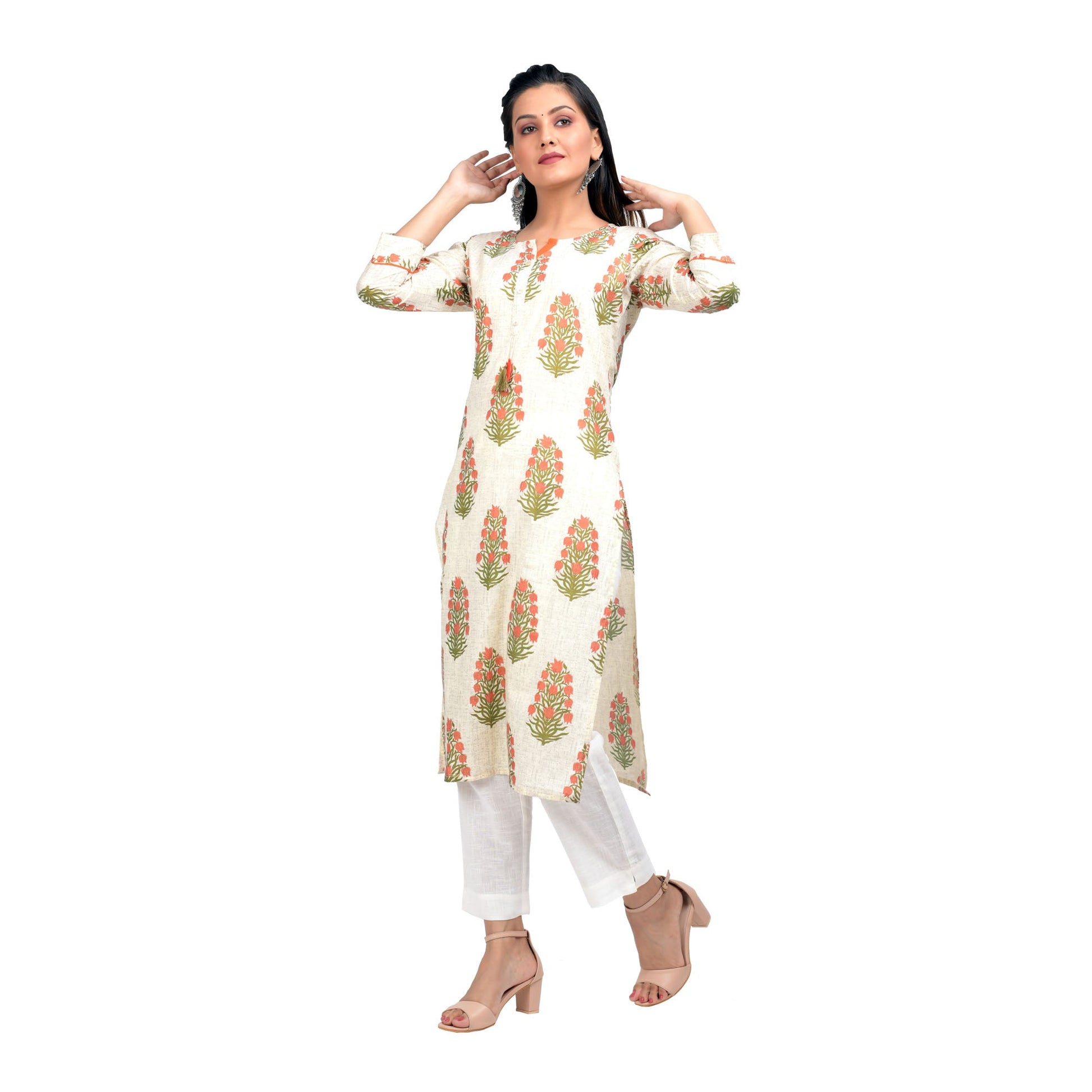 Kaajh Women's Off White Booti Print kurta