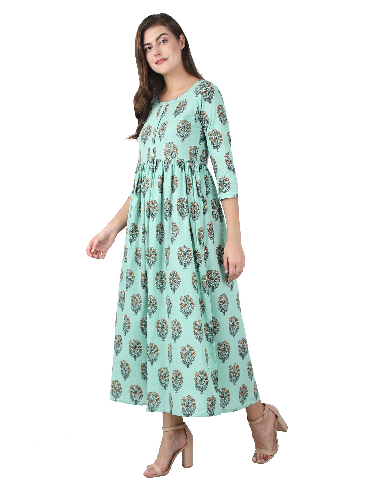 Kaajh Women's Sky Blue Floral Print Anarkali kurta