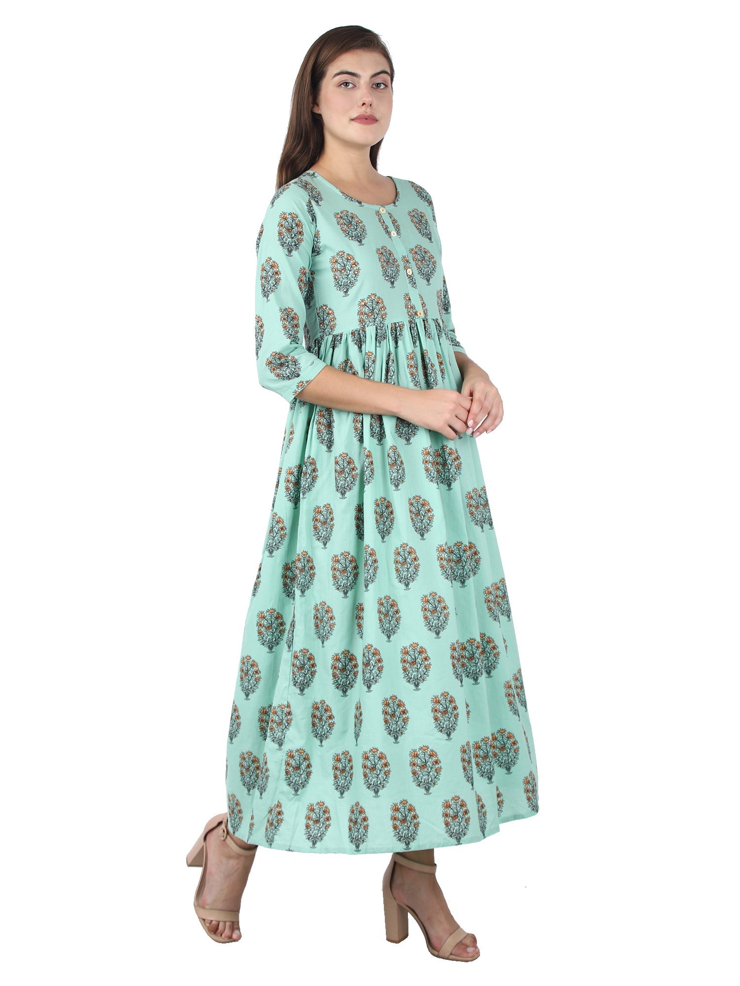Kaajh Women's Sky Blue Floral Print Anarkali kurta