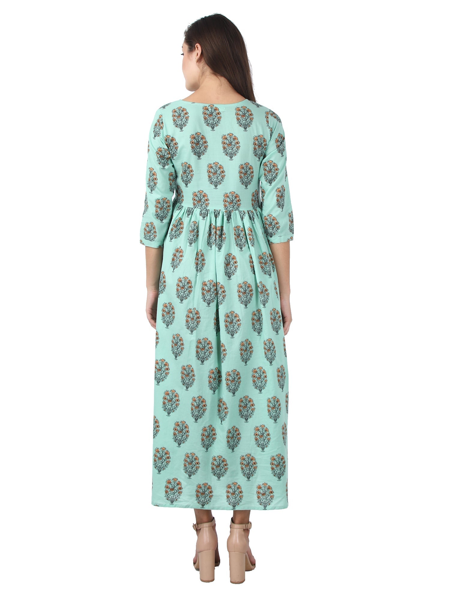 Kaajh Women's Sky Blue Floral Print Anarkali kurta