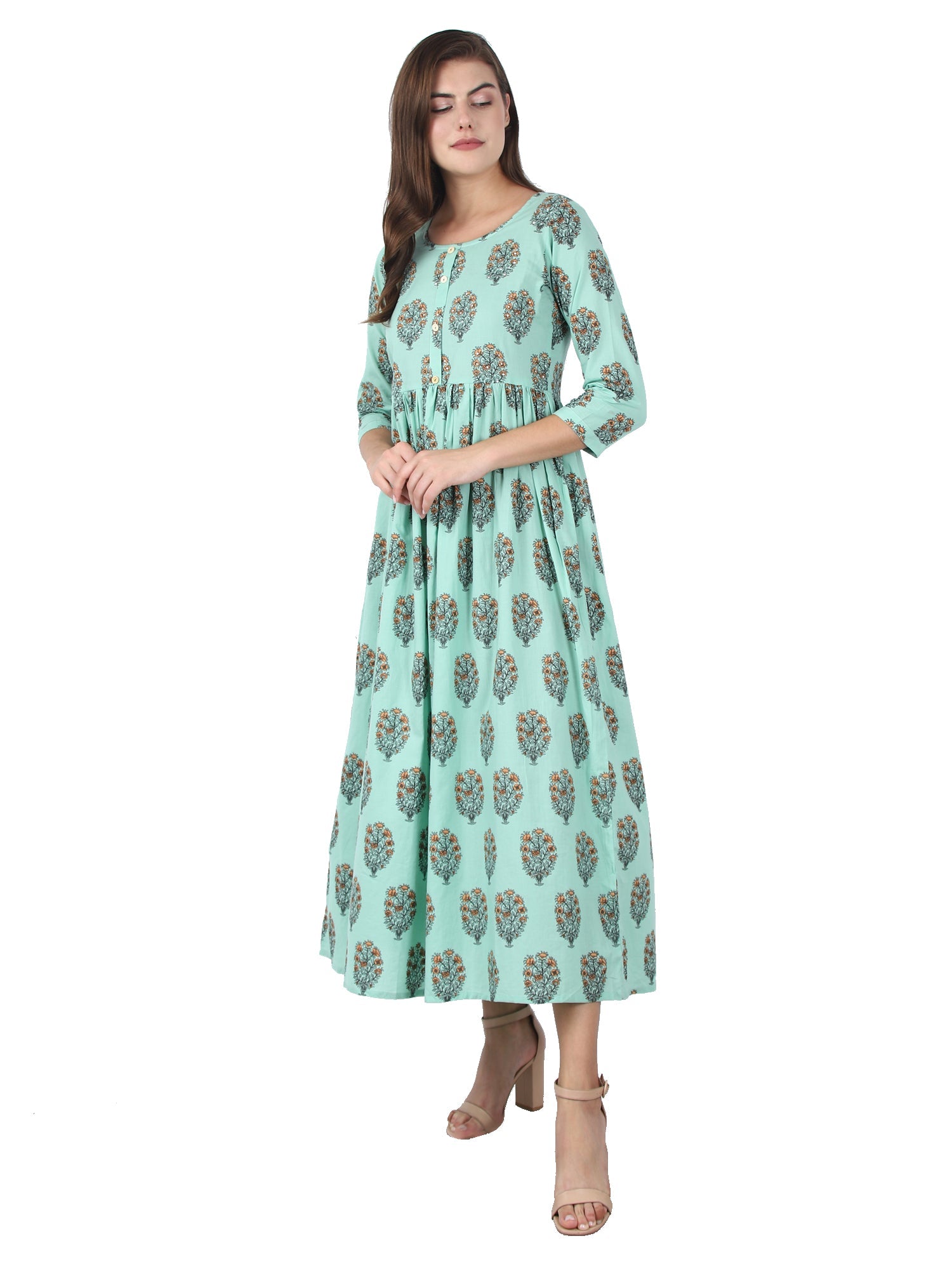 Kaajh Women's Sky Blue Floral Print Anarkali kurta
