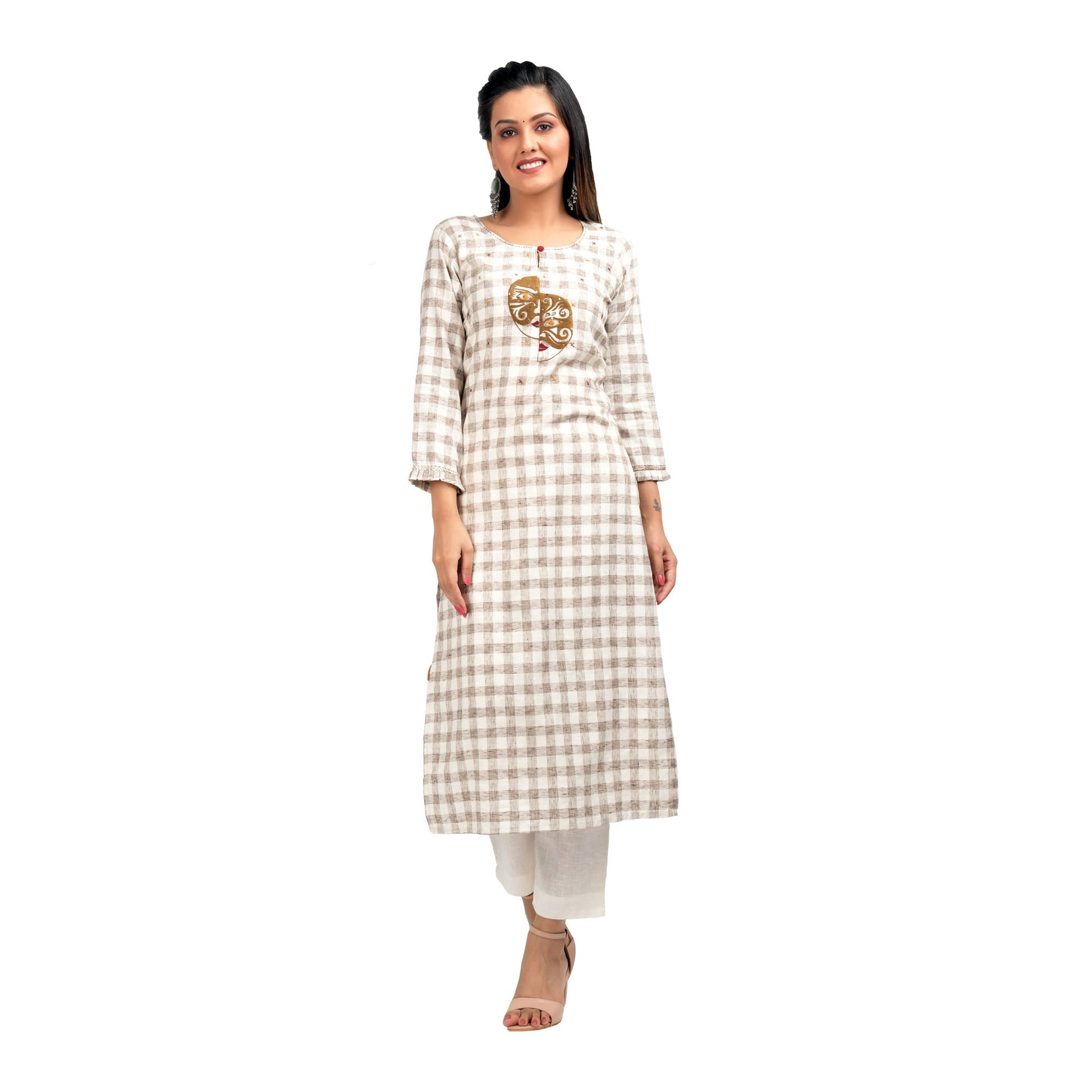 Kaajh Women's Off White Thread Embroidery Kurta