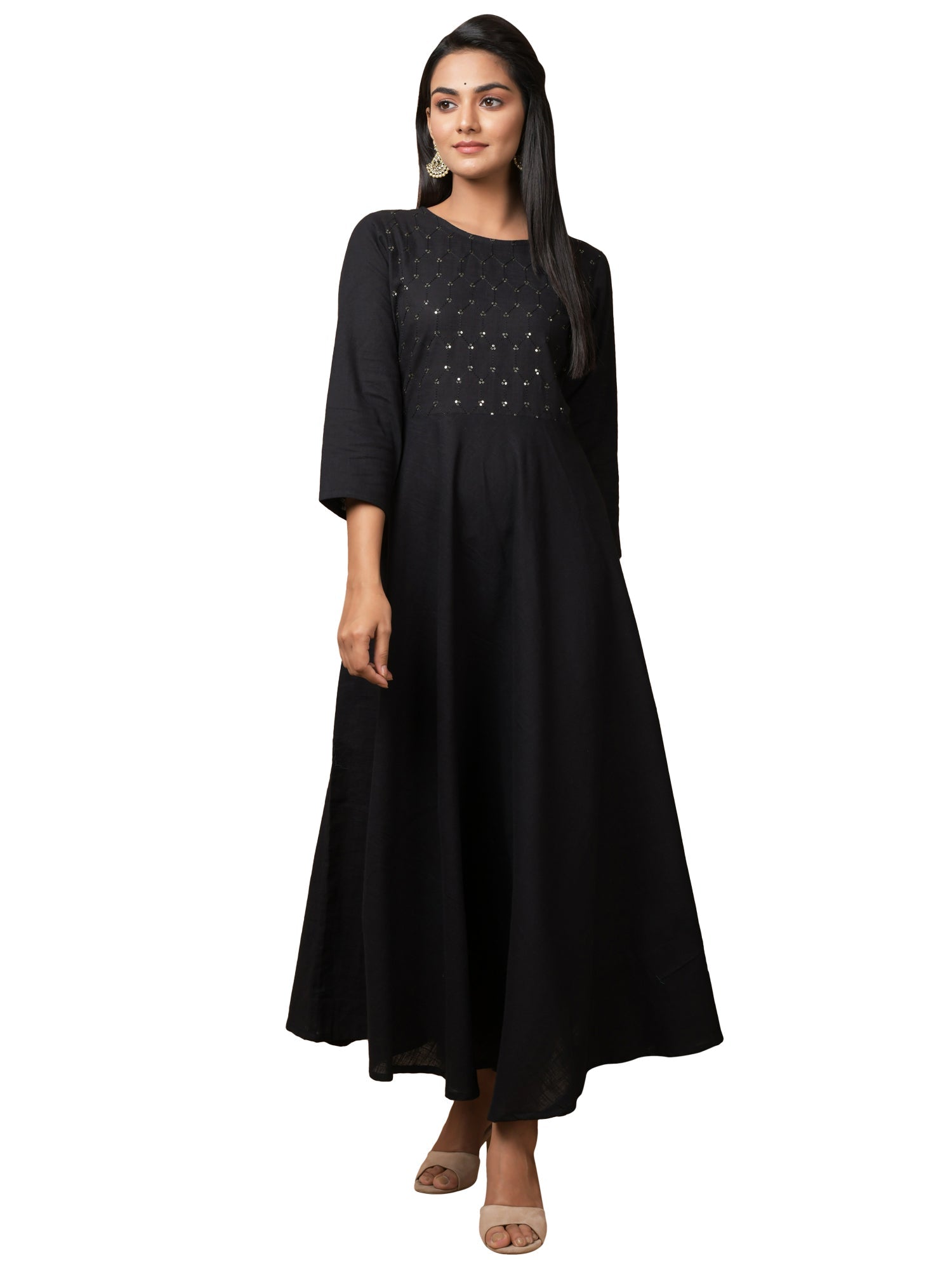 Kaajh Women's Black Solid Sequin Anarkali Kurta