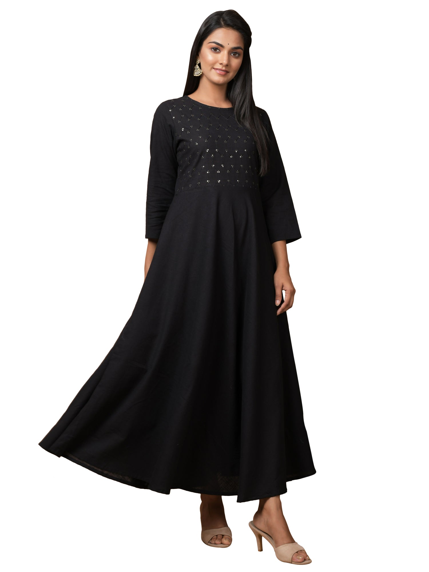 Kaajh Women's Black Solid Sequin Anarkali Kurta