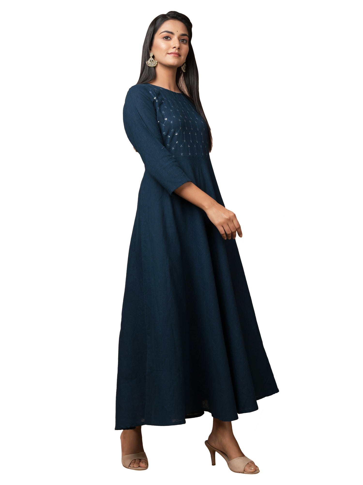 Kaajh Women's Blue Solid Sequin Anarkali Kurta