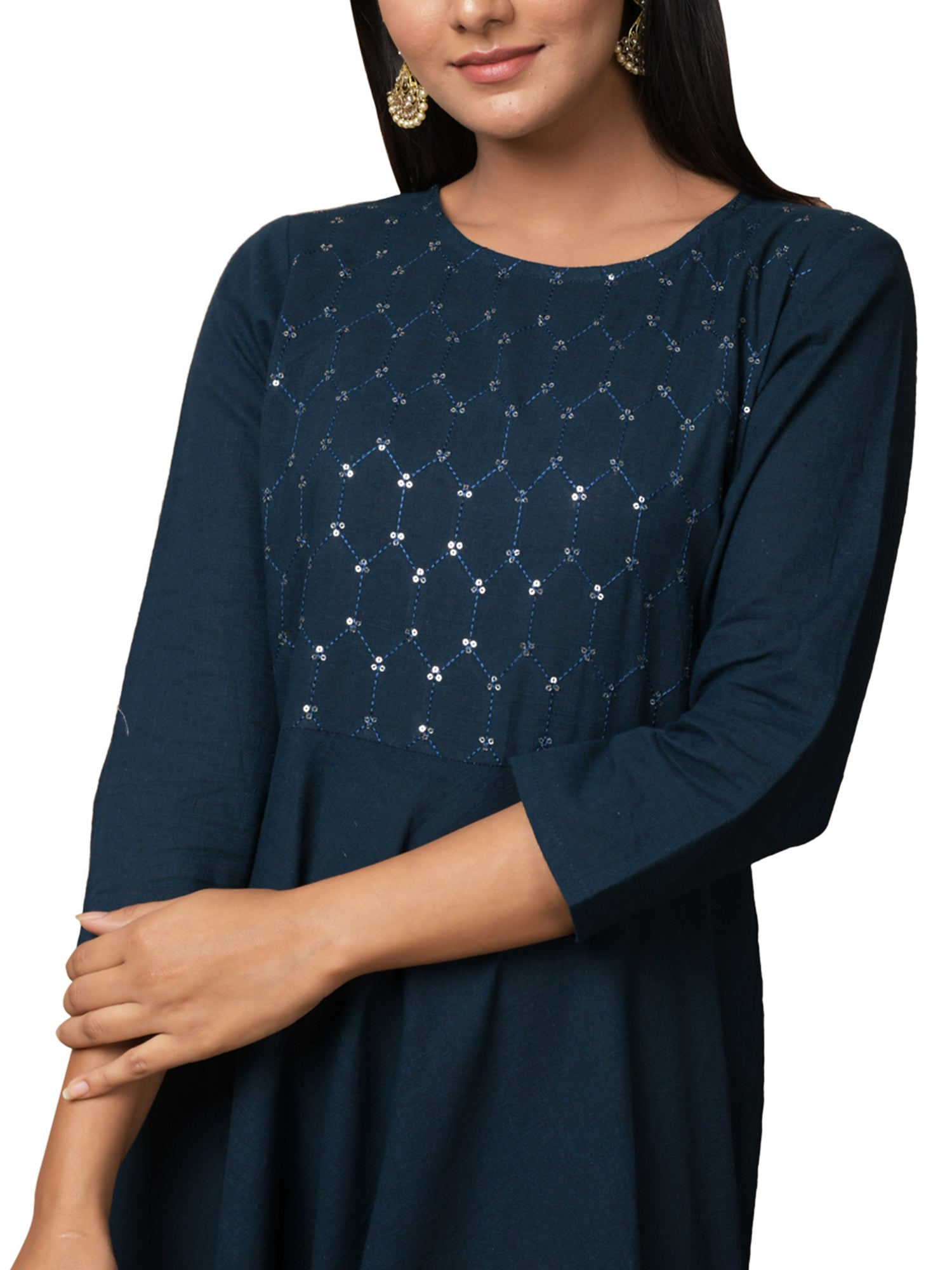 Kaajh Women's Blue Solid Sequin Anarkali Kurta