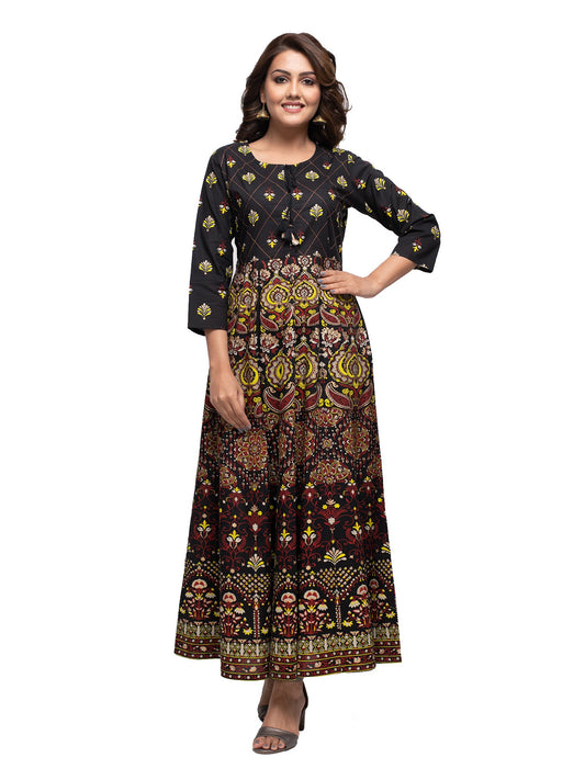 Kaajh Black Gold Printed Ethnic Kurta For Women