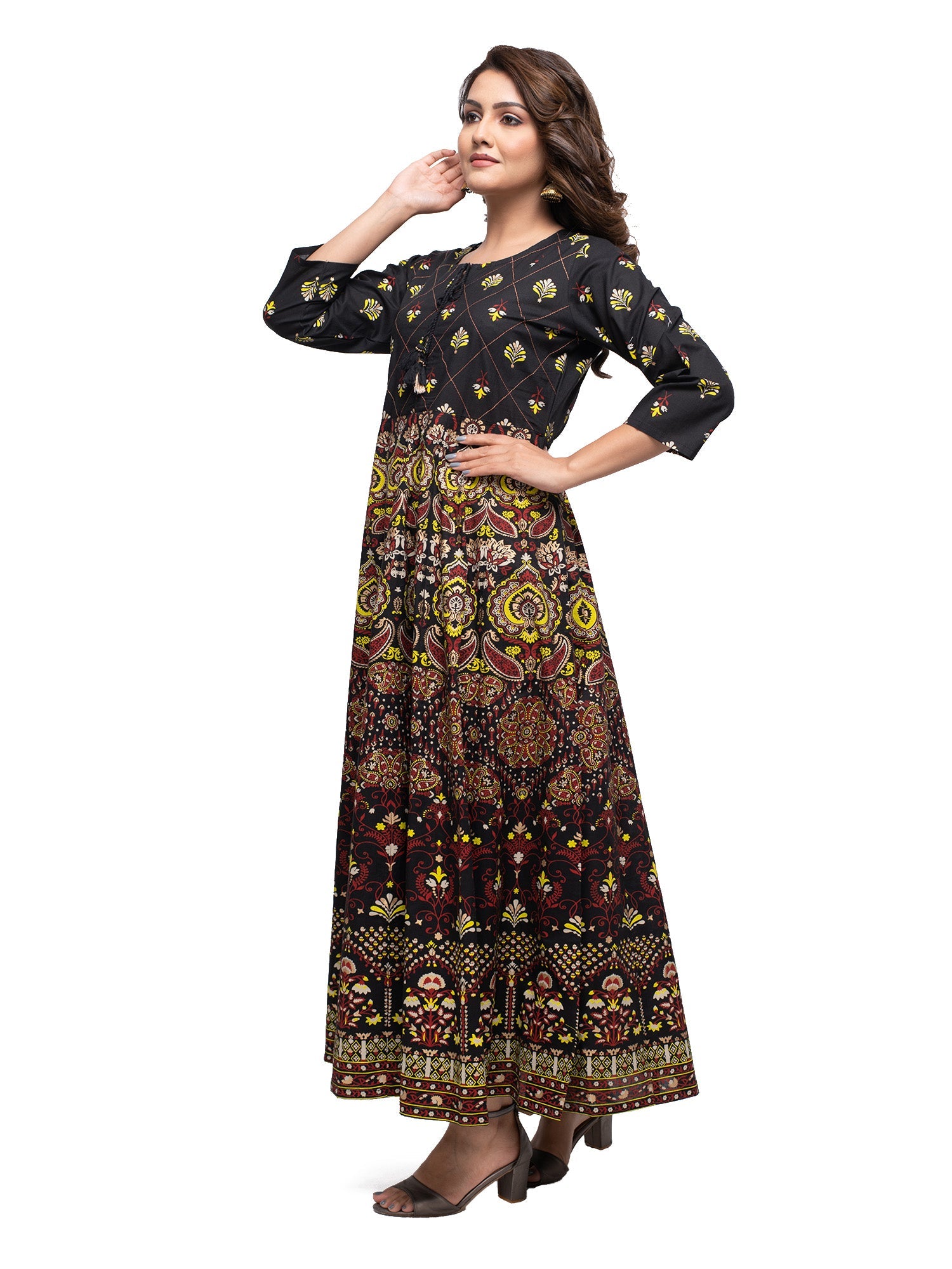 Kaajh Black Gold Printed Ethnic Kurta For Women